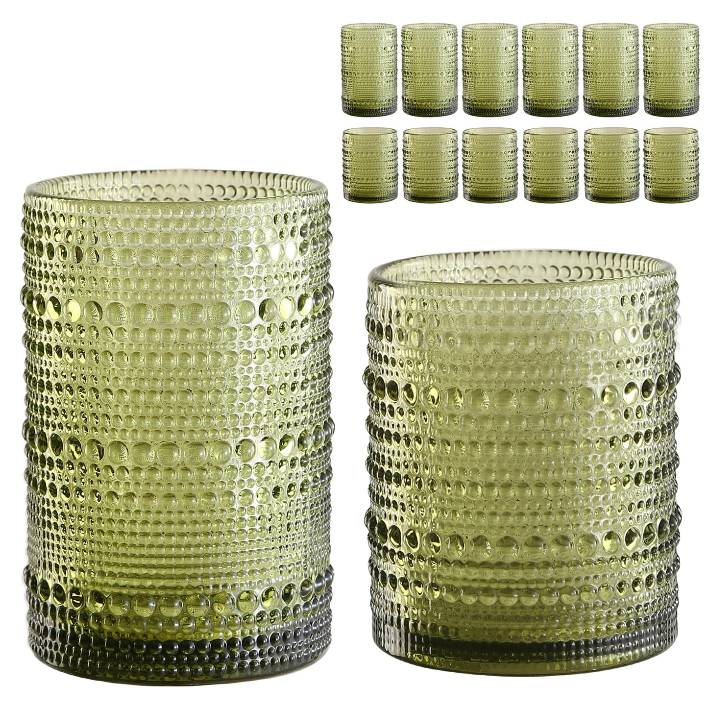 Vintage Glassware Drinking Glasses Set of 6,15 oz Hobnail Glass Cups,Embossed Blue Water Tumbler,for Beer,Cocktail,Whiskey,Juice and Various Mixed Drinks- 1 Cleaning Brush