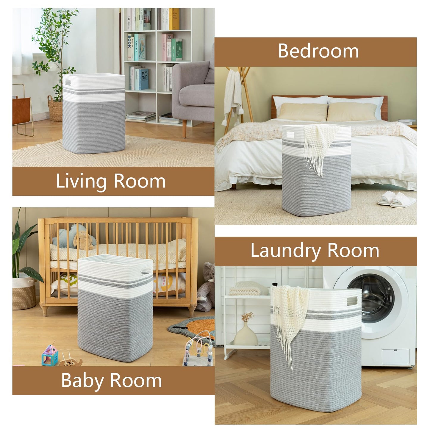 OIAHOMY Laundry Hamper-Laundry Basket,Tall Cotton Storage Basket with Handles,Decorative Blanket Basket for Living room,Collapsible Large Basket for Toys,Pillows,Clothes-16x13x22in-Yellow variegated