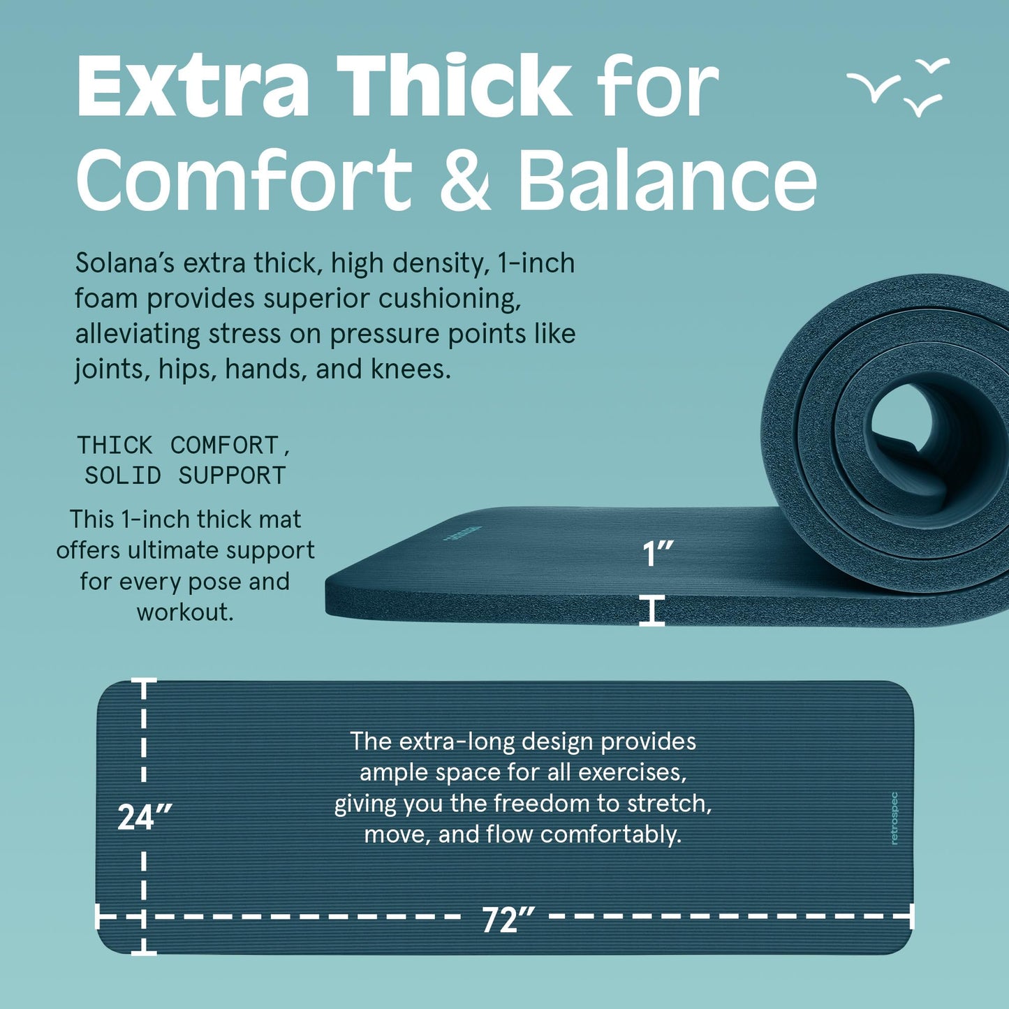 Retrospec Solana Yoga Mat 1" Thick With Nylon Carry Strap for Men & Women - Non Slip Exercise Mat for Home Yoga, Pilates, Stretching, Floor & Fitness Workouts