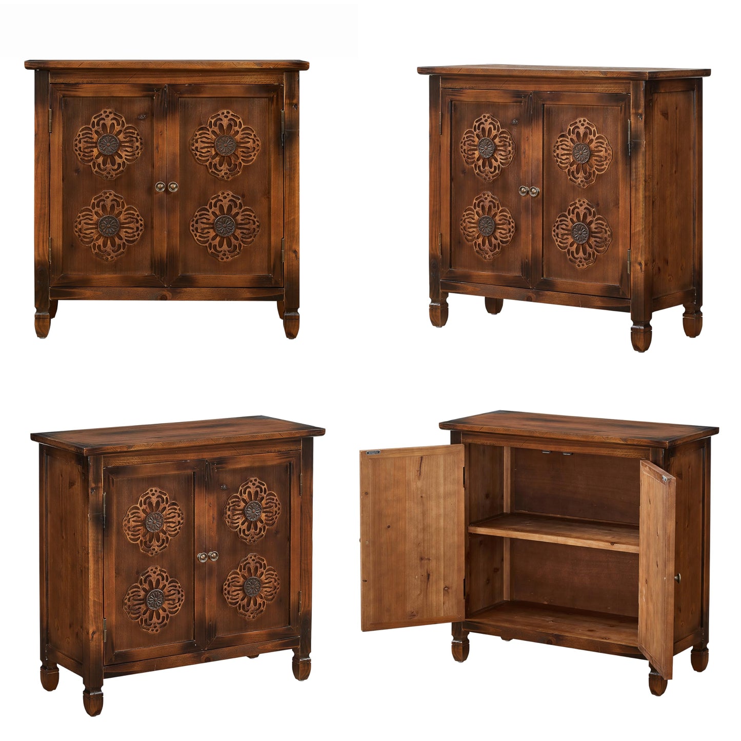 32" Retro Sideboard Buffet Cabinet with Storage - Wood Kitchen Storage Cabinet with 2 Antique Pattern Doors&Metal Handles, Mid-Century Rustic Buffet Cabinet for Entryway Hallway Living Room