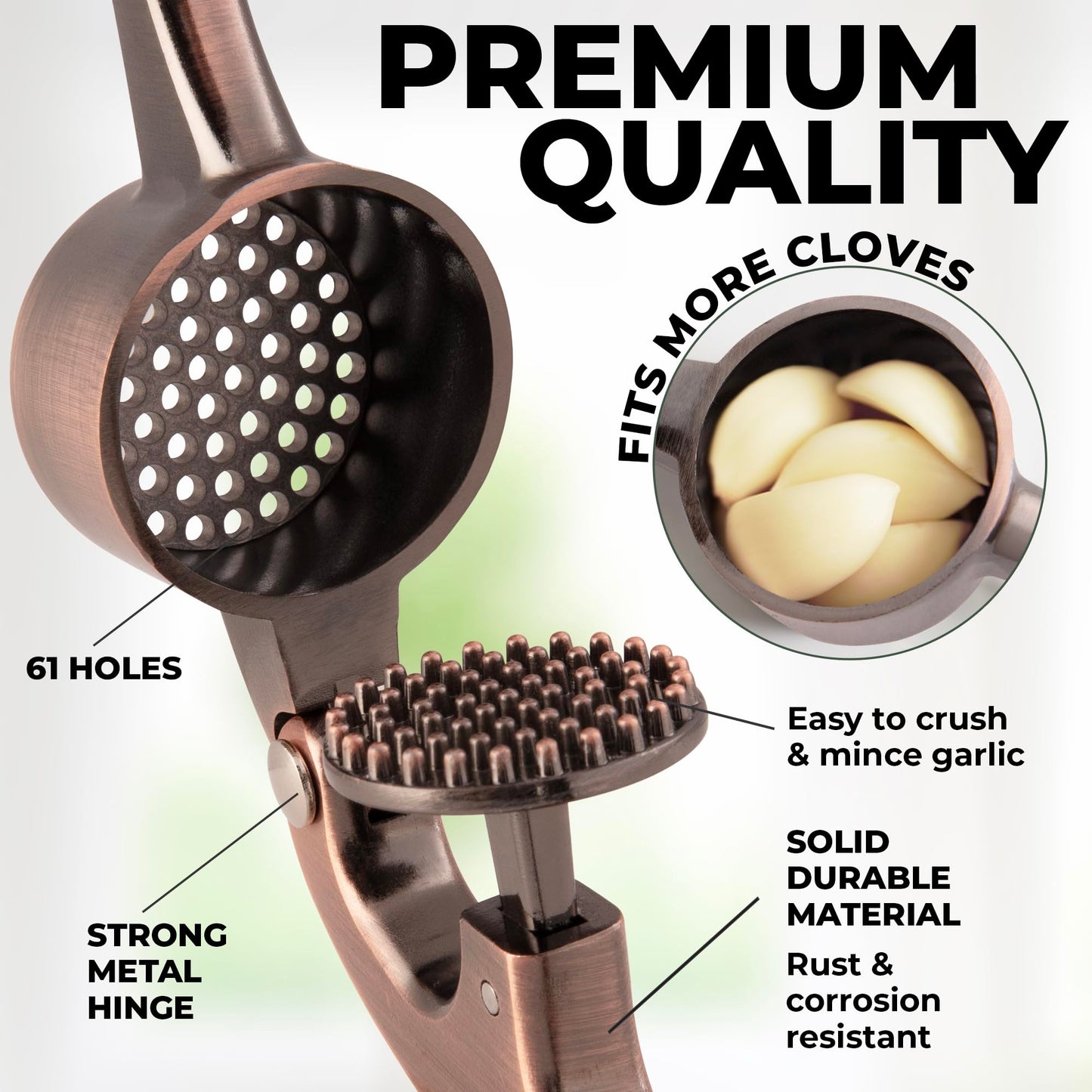 Zulay Kitchen Premium Garlic Press Set - Rust Proof & Dishwasher Safe Professional Garlic Mincer Tool - Easy-Squeeze, Easy-Clean with Soft, Ergonomic Handle - Silicone Garlic Peeler & Brush (Silver)