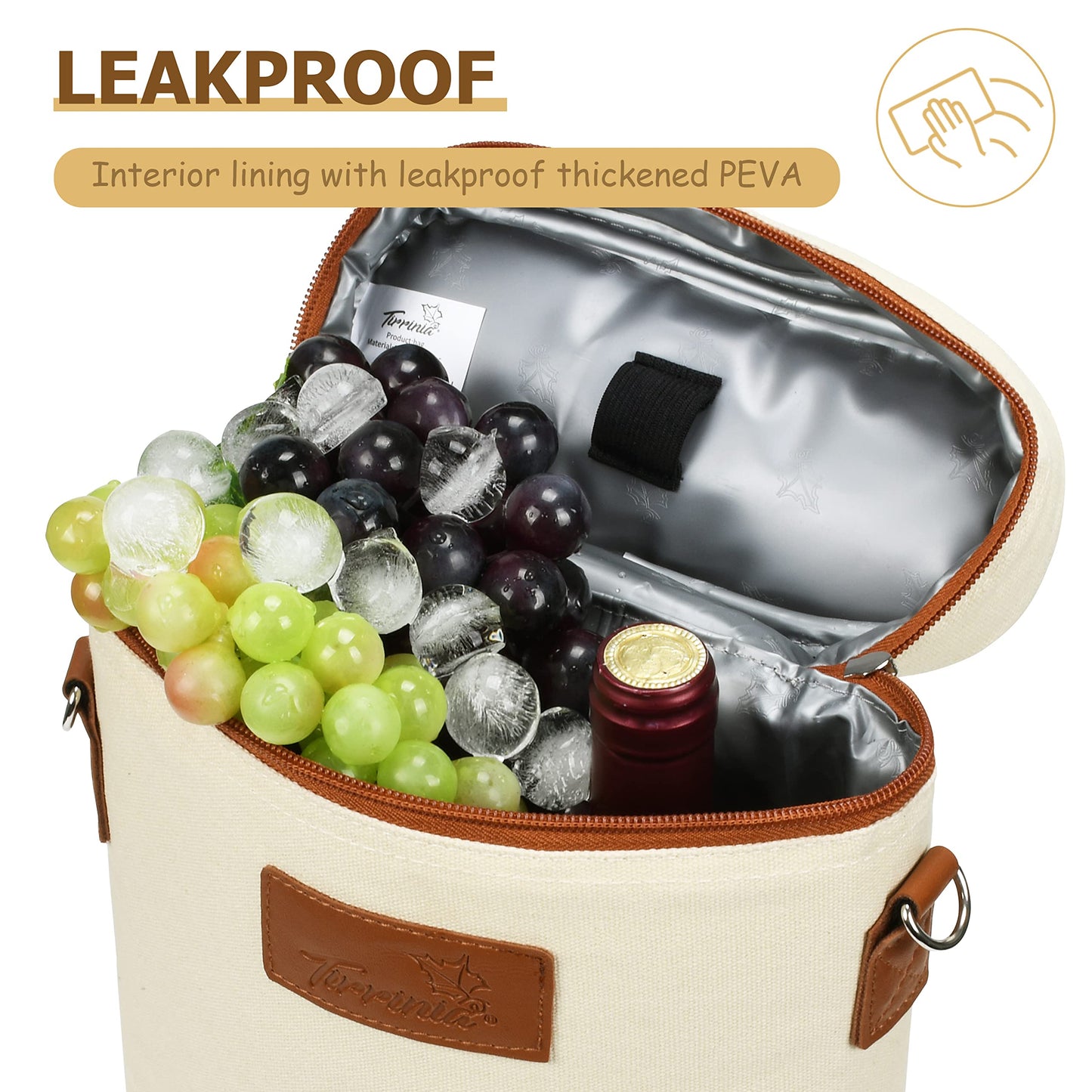 Tirrinia 2 Bottle Leakproof Insulated Wine Tote Carrier Bag - Padded Cooler for Travel, Restaurants, Tasting, Parties, Great Gift for Wine Lovers