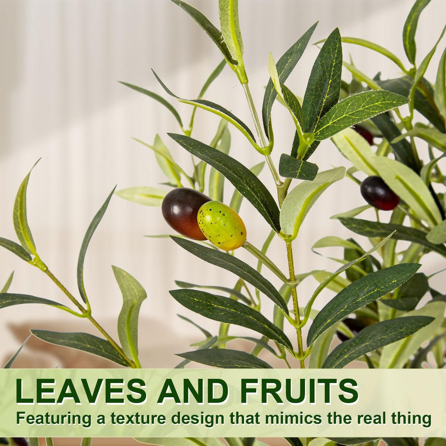 Olive Trees Artificial Indoor, 6FT Tall Faux Olive Tree with White Tall Planter, Artificial Plants with Natural Wood Trunk and Lifelike Fruits for Home Office Decor