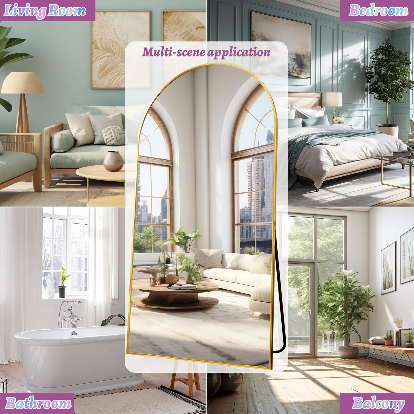 Full Length Mirror, 76"x34" Arched Floor Mirror Freestanding, Floor Standing Full Body Mirror with Stand for Bedroom, Hanging Mounted for Living Room Cloakroom, Black