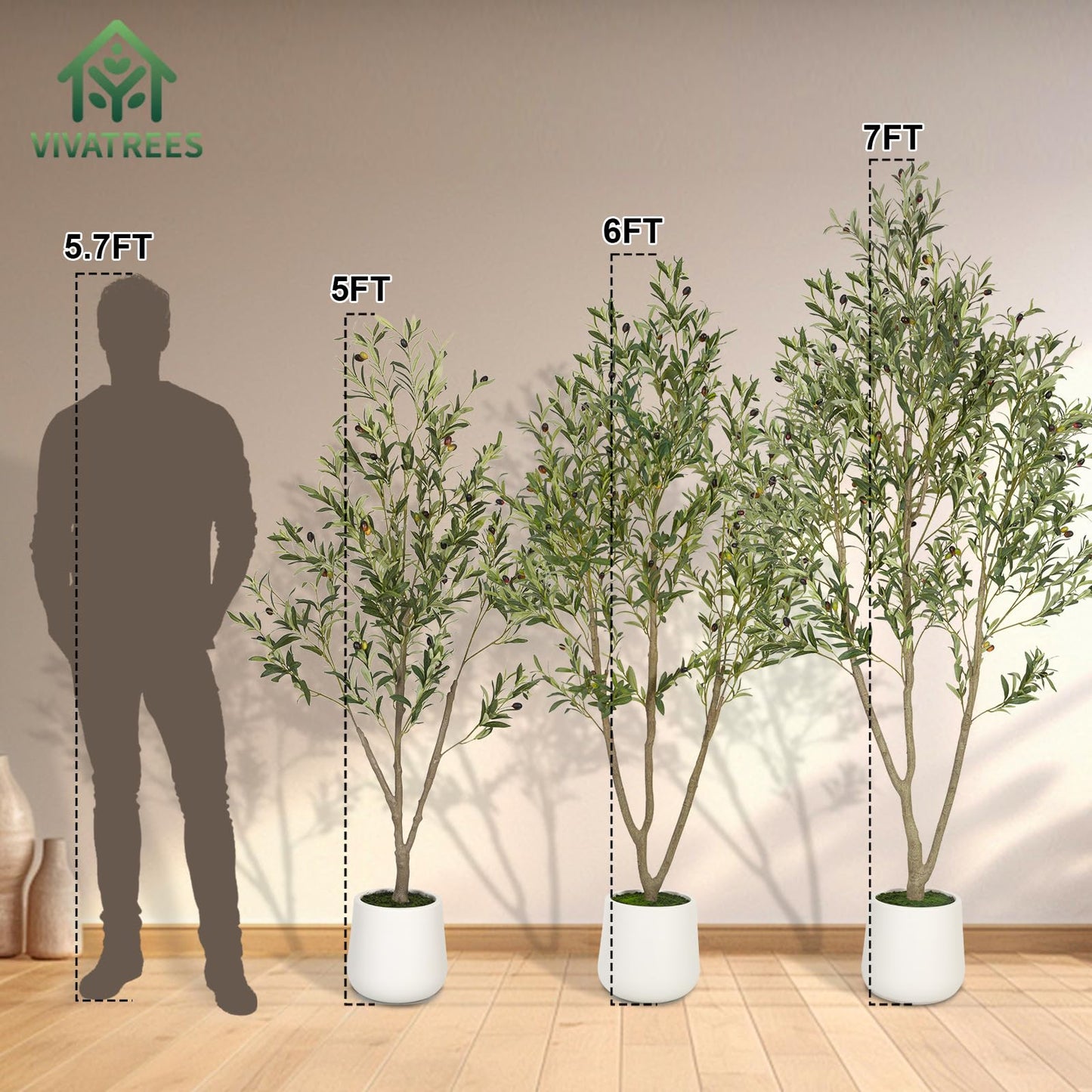 Olive Trees Artificial Indoor, 6FT Tall Faux Olive Tree with White Tall Planter, Artificial Plants with Natural Wood Trunk and Lifelike Fruits for Home Office Decor