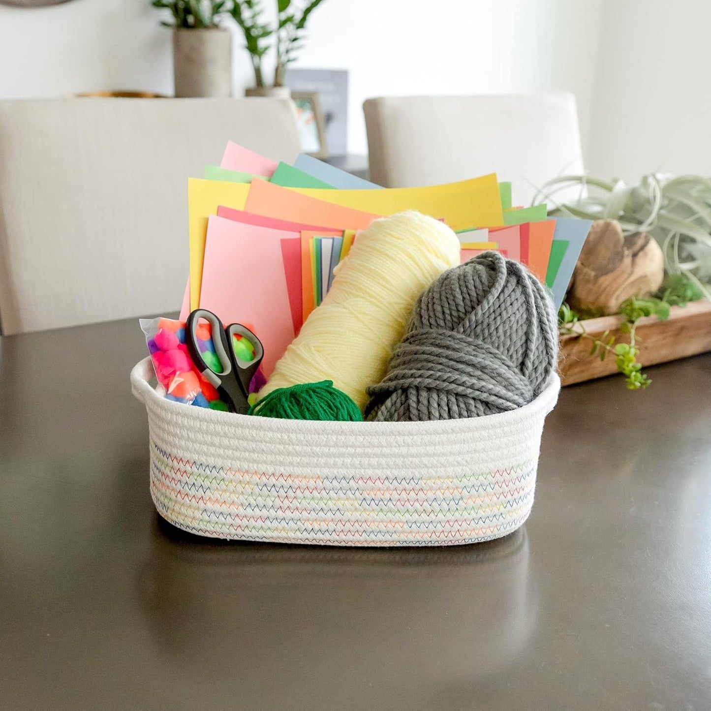 NaturalCozy 5-Piece Rectangle Storage Basket Set- Natural Cotton Rope Woven for Organizing! Small Basket for Montessori, Baby Nursery, Dog Toy Baskets, Cat Toy Box, Bathroom Organization Bin