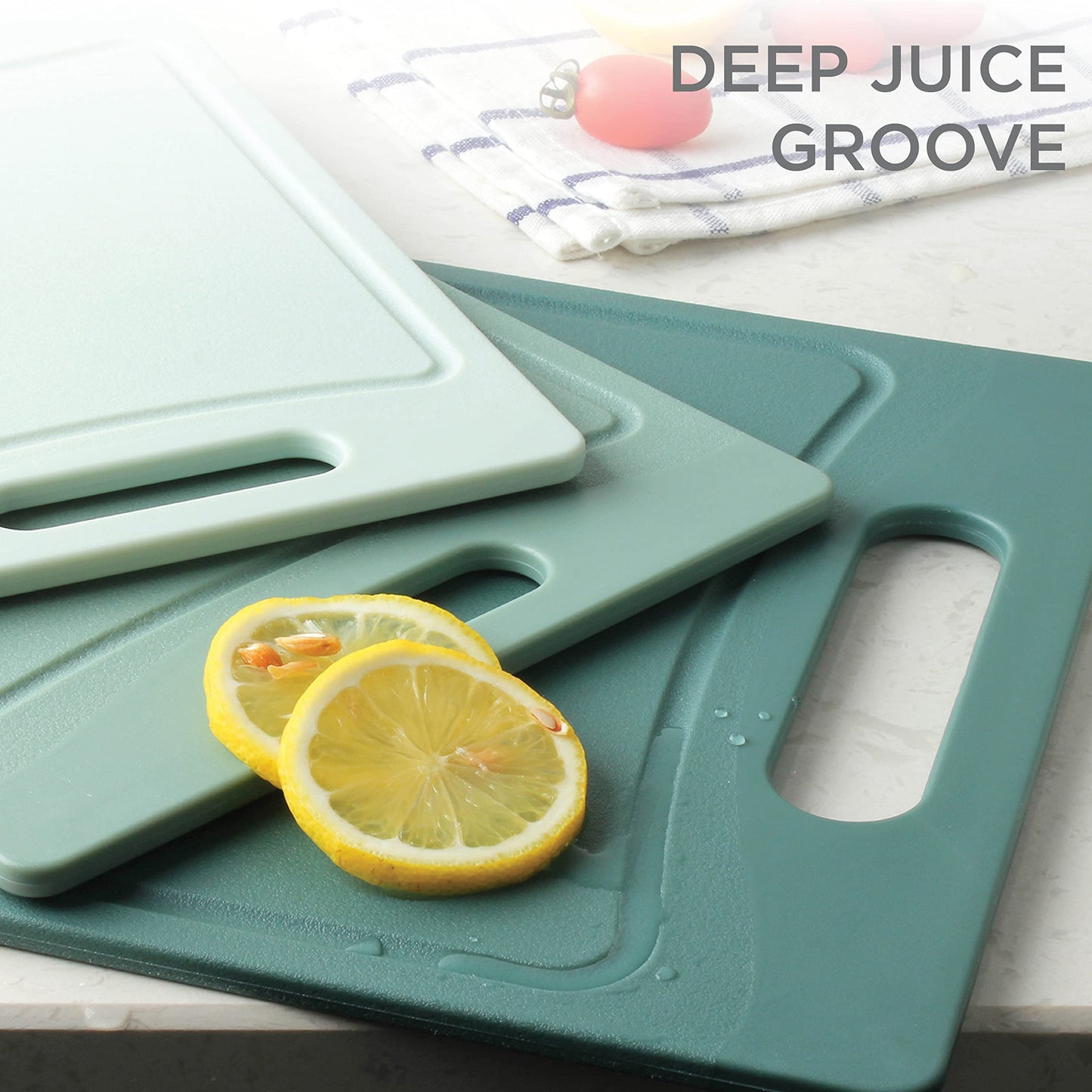 COOK WITH COLOR Non-Slip Cutting Board Set – Kitchen Essentials with Easy Grip Handle for Meat, Veggies, and Fruits, 3 Cutting Boards, Teal