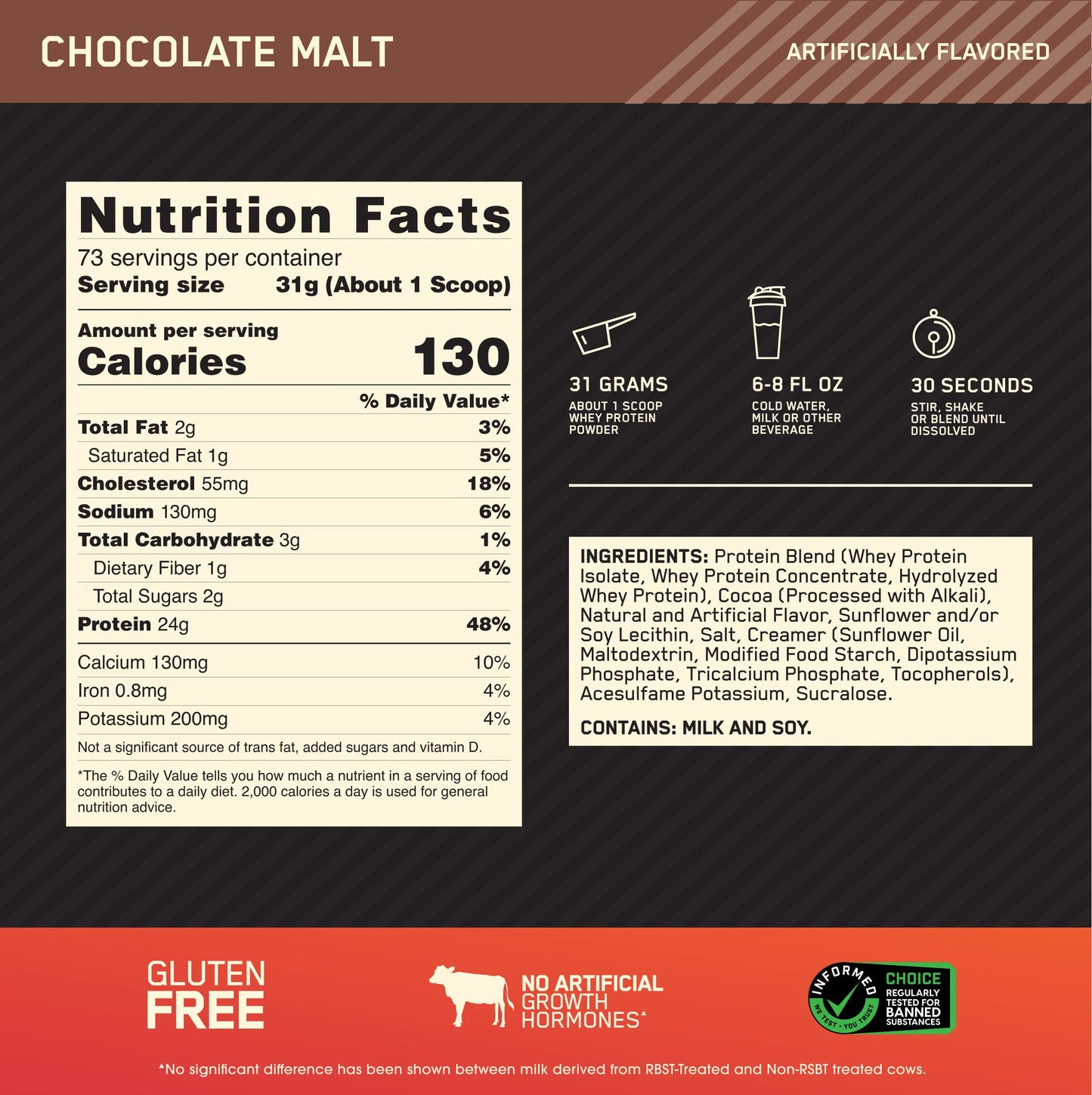 Optimum Nutrition Gold Standard 100% Whey Protein Powder, Double Rich Chocolate, 2 Pound (Packaging May Vary)