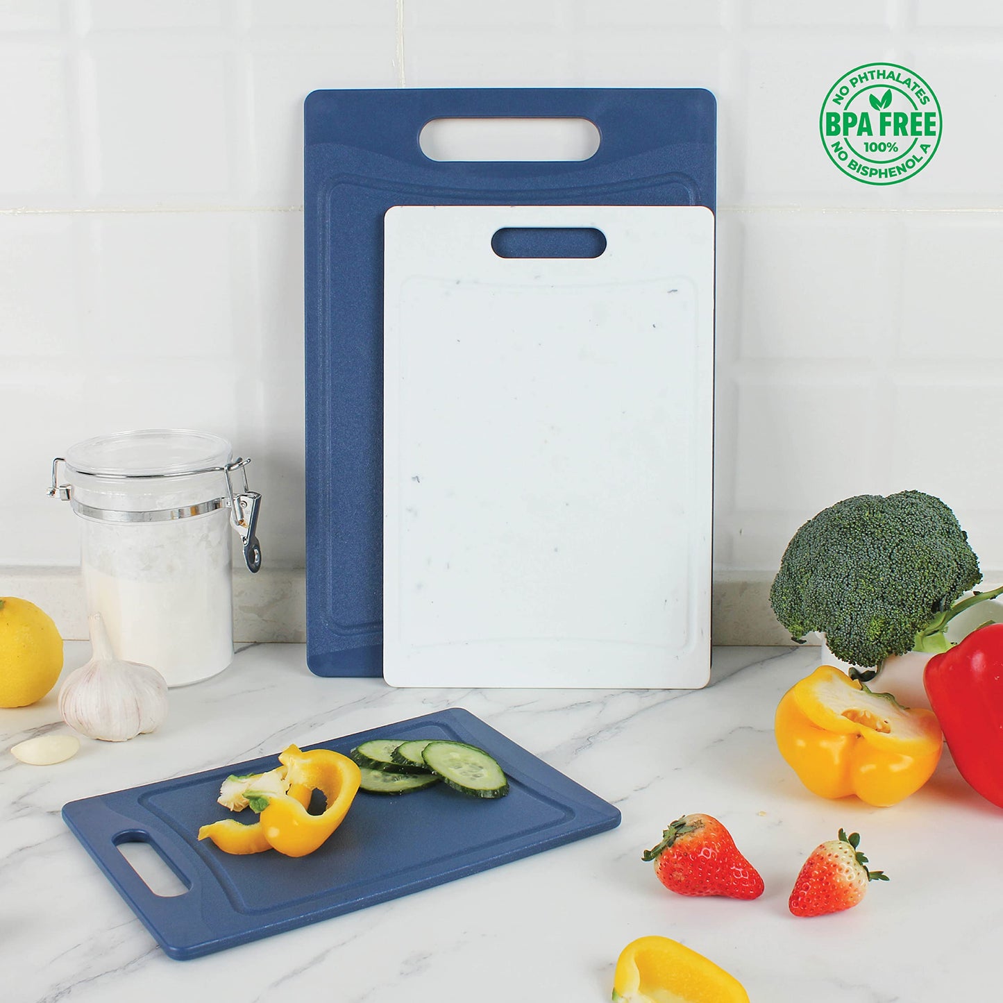 COOK WITH COLOR Non-Slip Cutting Board Set – Kitchen Essentials with Easy Grip Handle for Meat, Veggies, and Fruits, 3 Cutting Boards, Teal