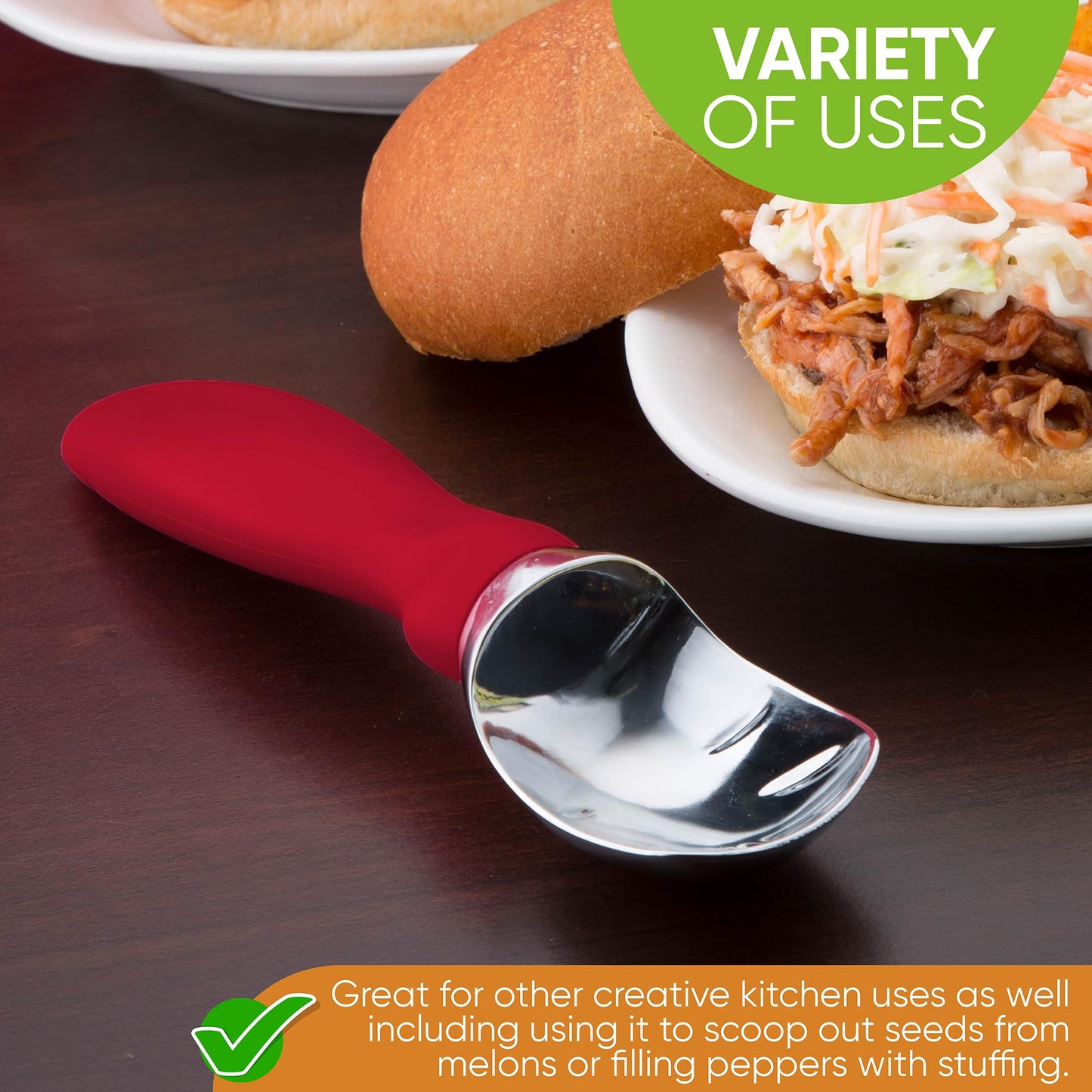 Spring Chef Heavy Duty Ice Cream Scoop with Comfortable Handle - Professional Ice Cream Scooper for Gelato, Sorbet, Cookie Dough, Melon, Frozen Yogurt - Dishwasher Safe Metal Kitchen Tool - Black