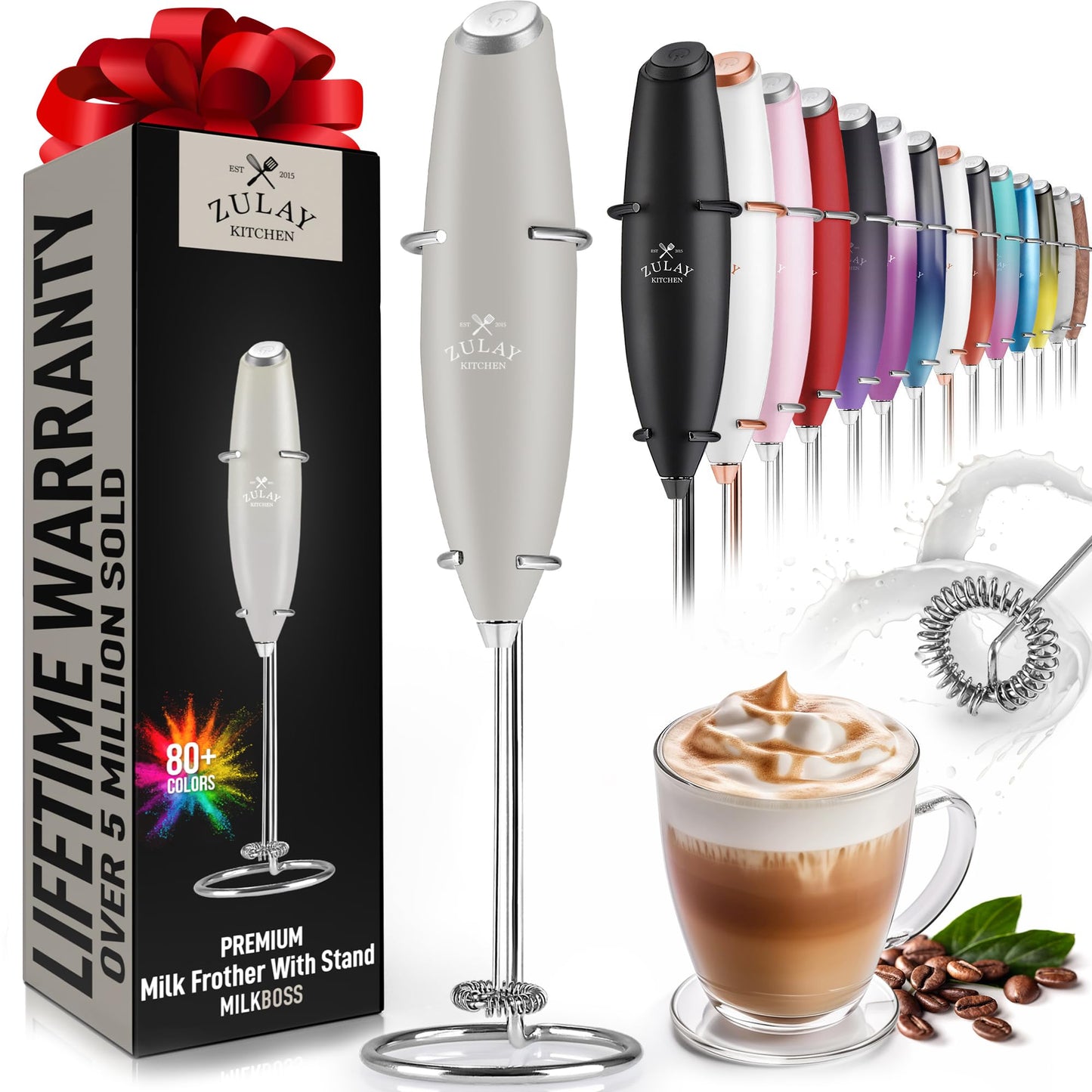 Zulay Double Whisk Milk Frother Handheld Mixer - High Powered Frother For Coffee With Improved Motor - Milk Frother Electric Whisk Drink Mixer For Cappuccino, Frappe, Matcha, Twin Whisk - Black/Copper