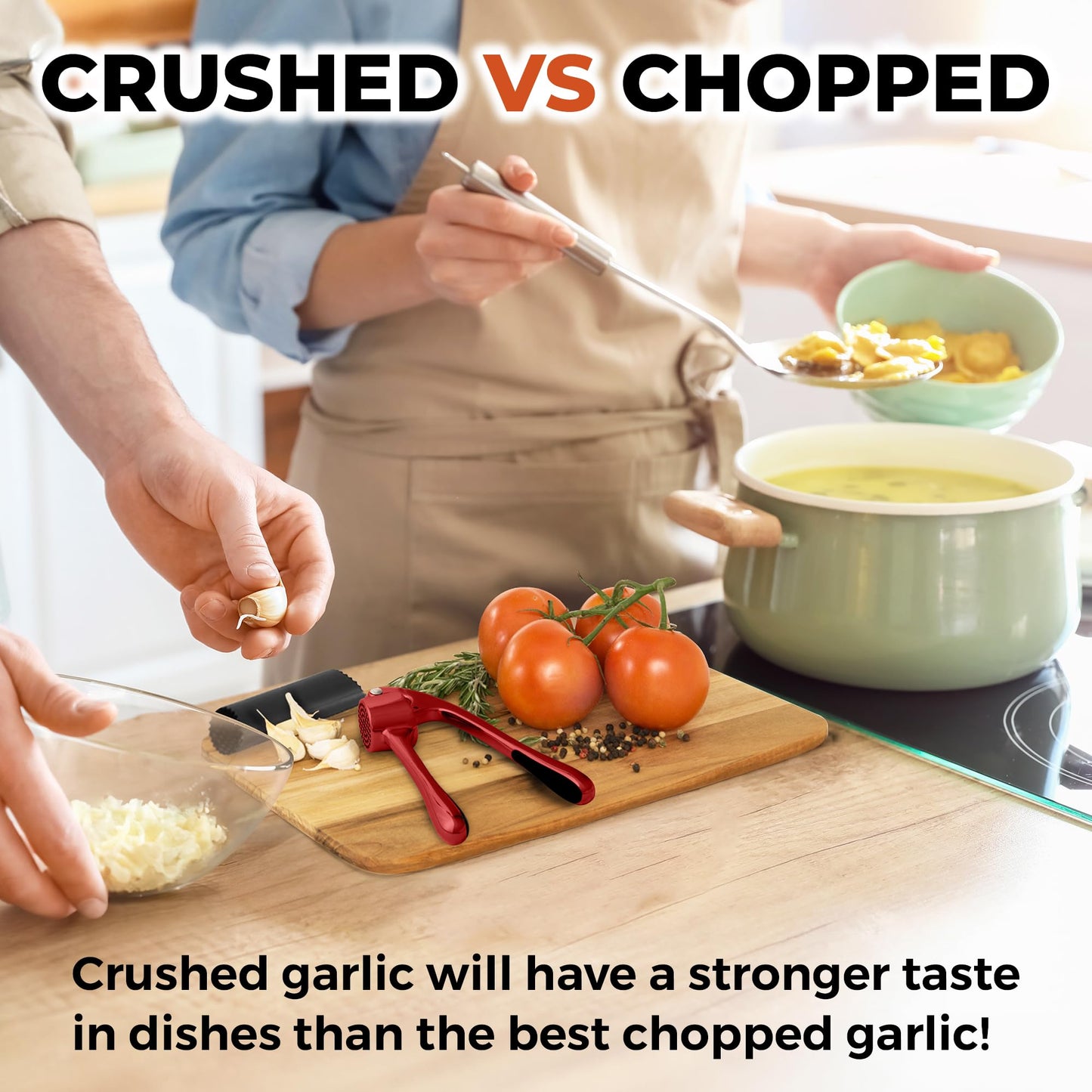 Zulay Kitchen Premium Garlic Press Set - Rust Proof & Dishwasher Safe Professional Garlic Mincer Tool - Easy-Squeeze, Easy-Clean with Soft, Ergonomic Handle - Silicone Garlic Peeler & Brush (Silver)