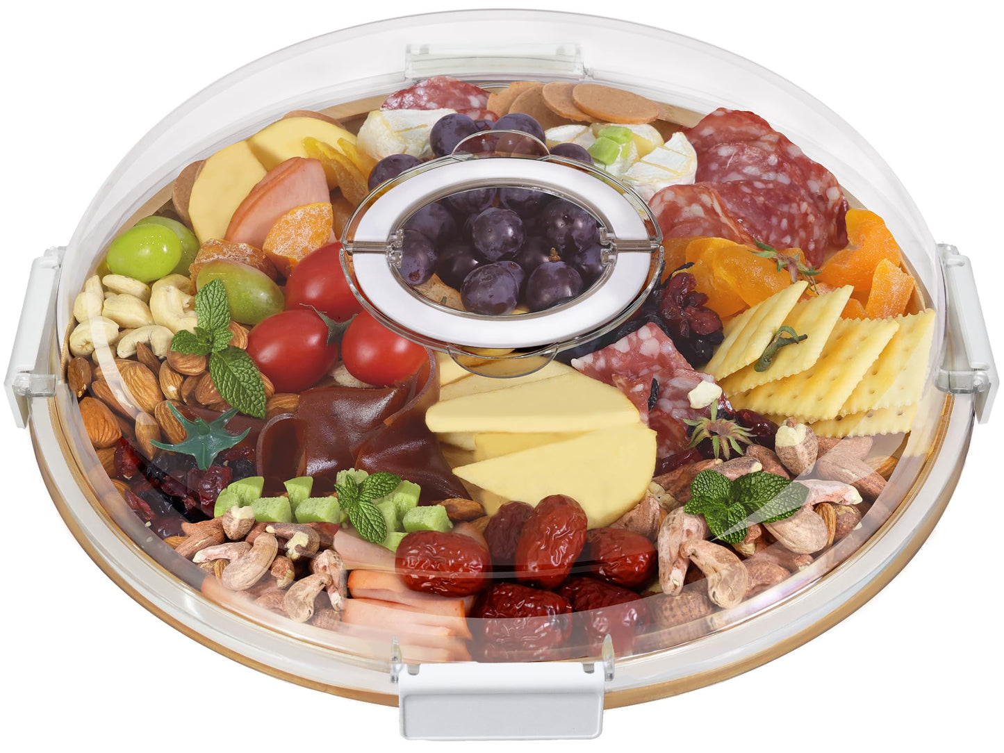 Round Charcuterie Board with Clear Lid, Travel Picnic Portable Cheese Board Charcuterie Boxes, Meat Fruit Serving Tray Platter, House Warming Gifts New Home, Gifts for Women