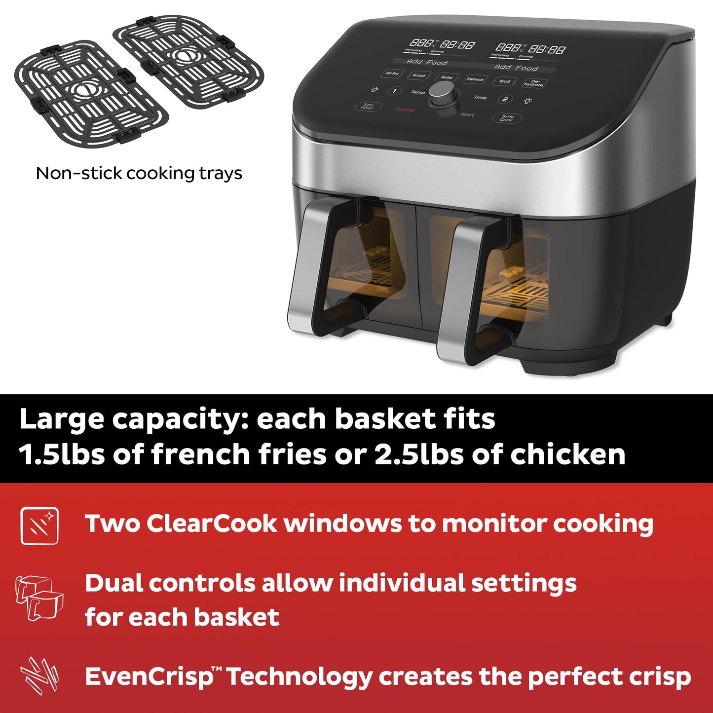 Instant Vortex Plus 6QT Air Fryer with Odor Erase Technology, 6-in-1 Functions that Crisps, Roasts, Broils, Dehydrates, Bakes & Reheats, 100+In-App Recipes, from the Makers of Instant Pot,1700W,Black