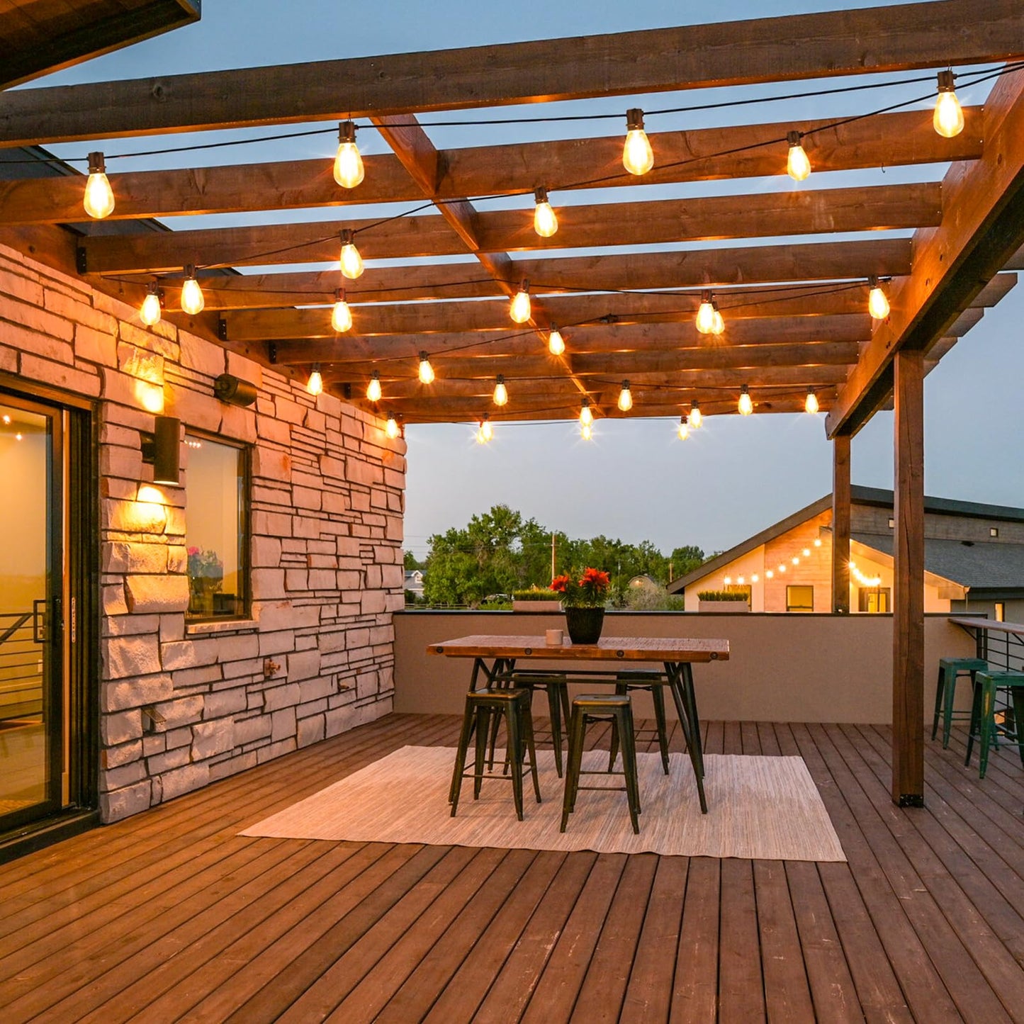 96FT LED Outdoor String Lights, Waterproof Patio Lights with 30+2 2700K Dimmable Shatterproof Edison Hanging Bulbs for Backyard Party-Black