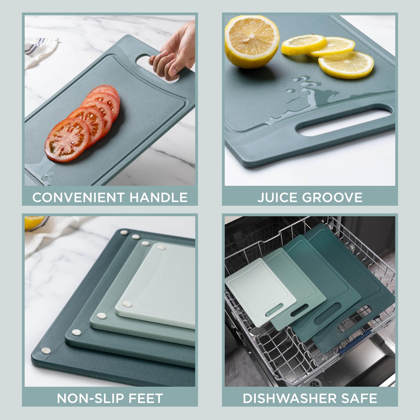 COOK WITH COLOR Non-Slip Cutting Board Set – Kitchen Essentials with Easy Grip Handle for Meat, Veggies, and Fruits, 3 Cutting Boards, Teal