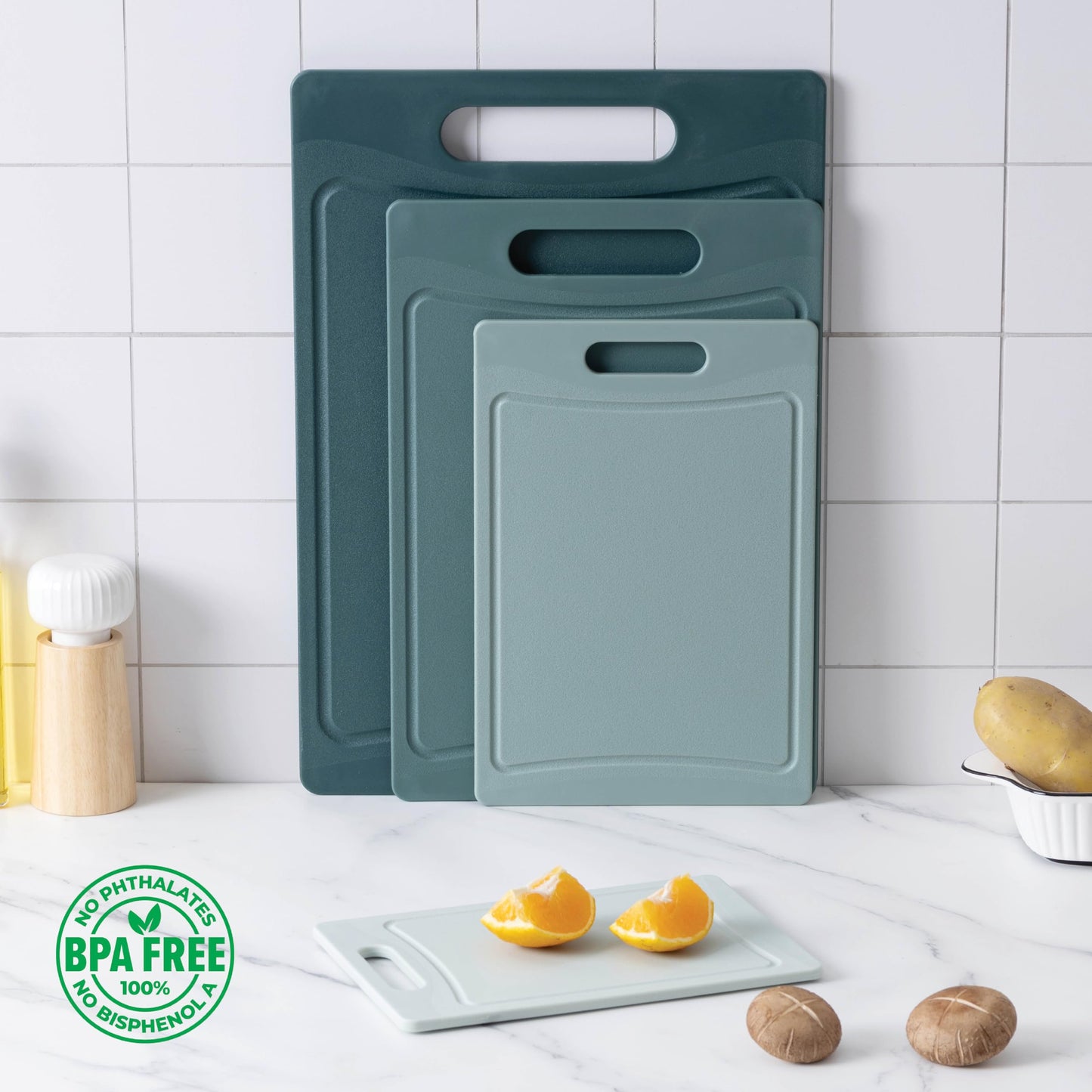 COOK WITH COLOR Non-Slip Cutting Board Set – Kitchen Essentials with Easy Grip Handle for Meat, Veggies, and Fruits, 3 Cutting Boards, Teal