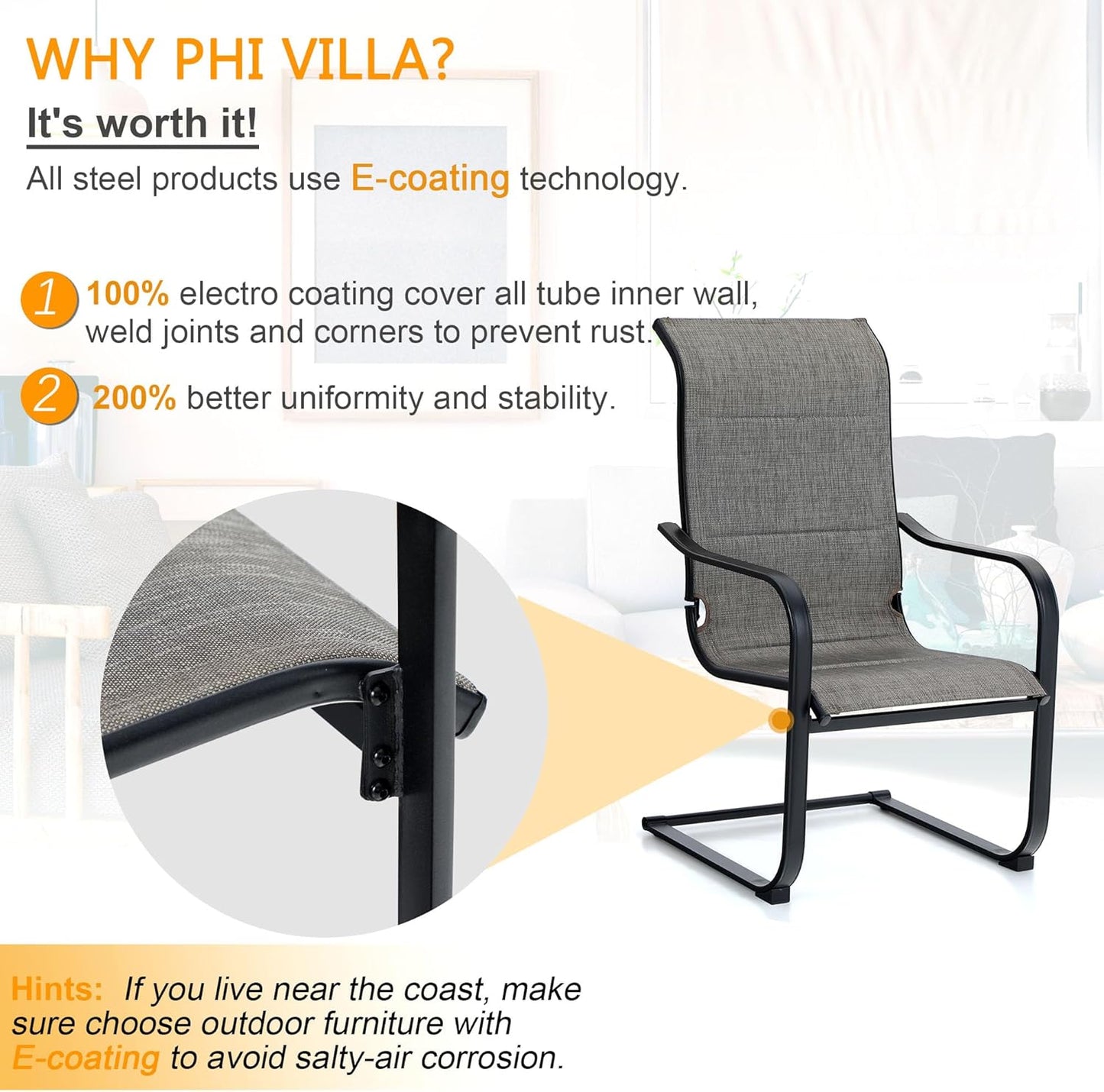 PHI VILLA 9 PCS Outdoor Dining Set,8 Spring Padded Dining Chairs with Higher Back and Extended Dining Table,Patio Furniture Set Waterproof,Rustproof for Garden, Yard