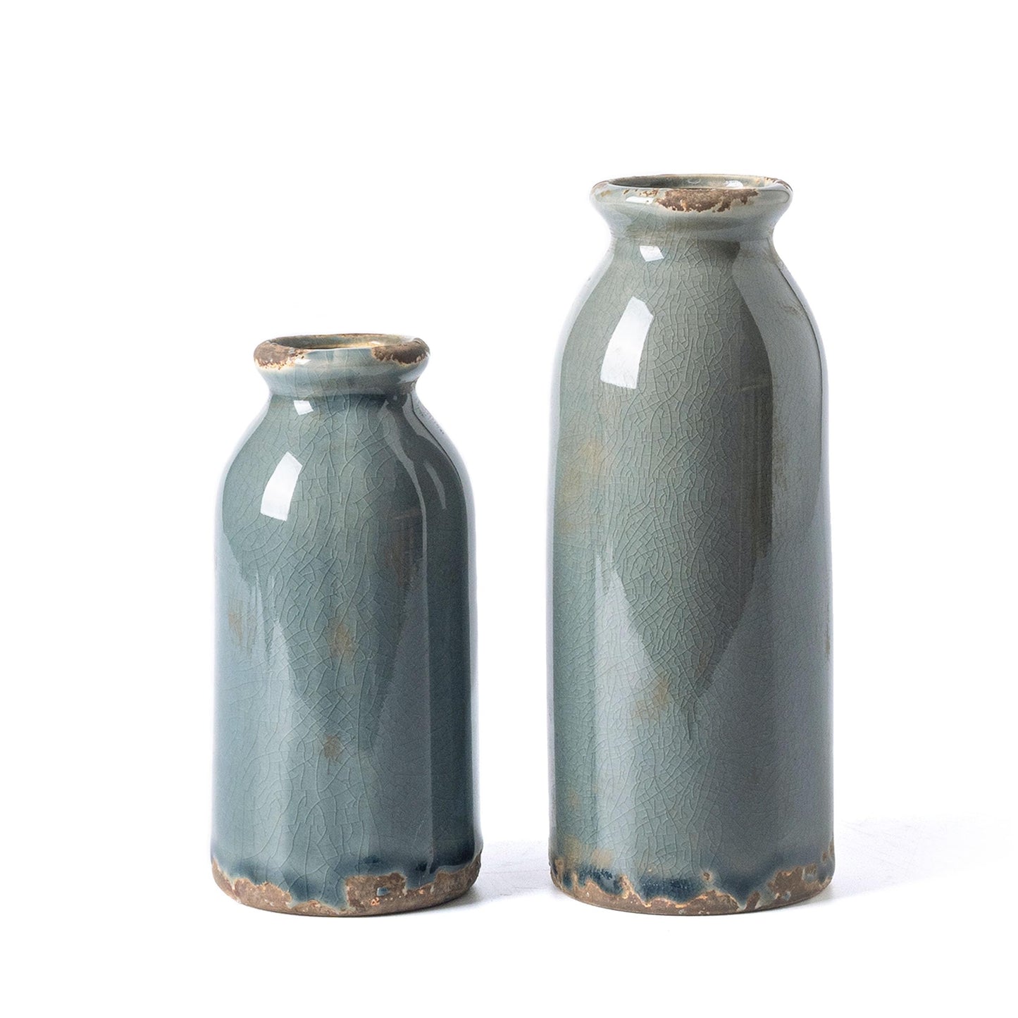 VICTOR & TERESA White Ceramic Vases Home Decor, Farmhouse Vase for Flowers, Flower Vase Set of 2, Rustic Decorative Vases for Pampas Grass, Table, Living Room, Shelf, Centerpieces, 8 inch