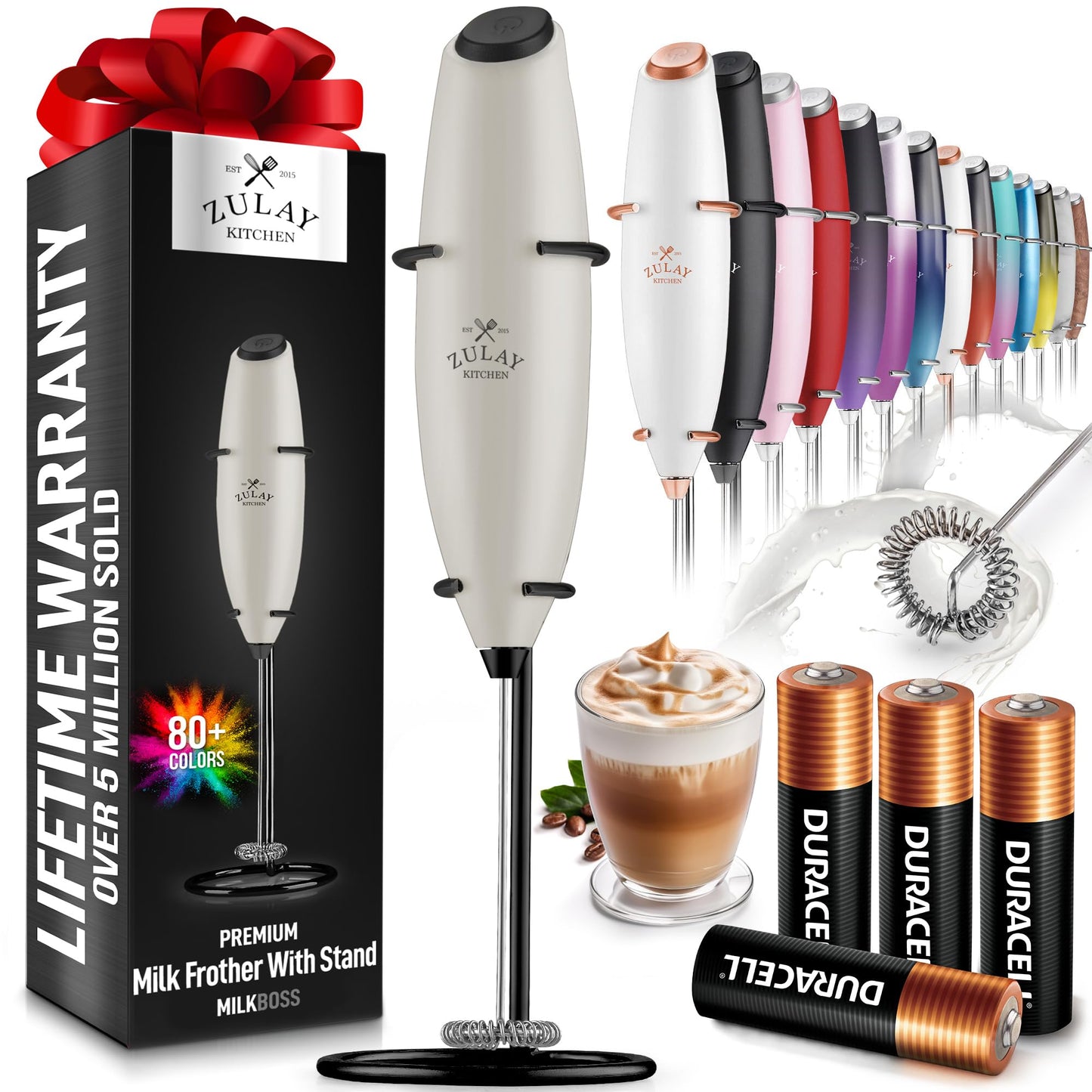 Zulay Double Whisk Milk Frother Handheld Mixer - High Powered Frother For Coffee With Improved Motor - Milk Frother Electric Whisk Drink Mixer For Cappuccino, Frappe, Matcha, Twin Whisk - Black/Copper