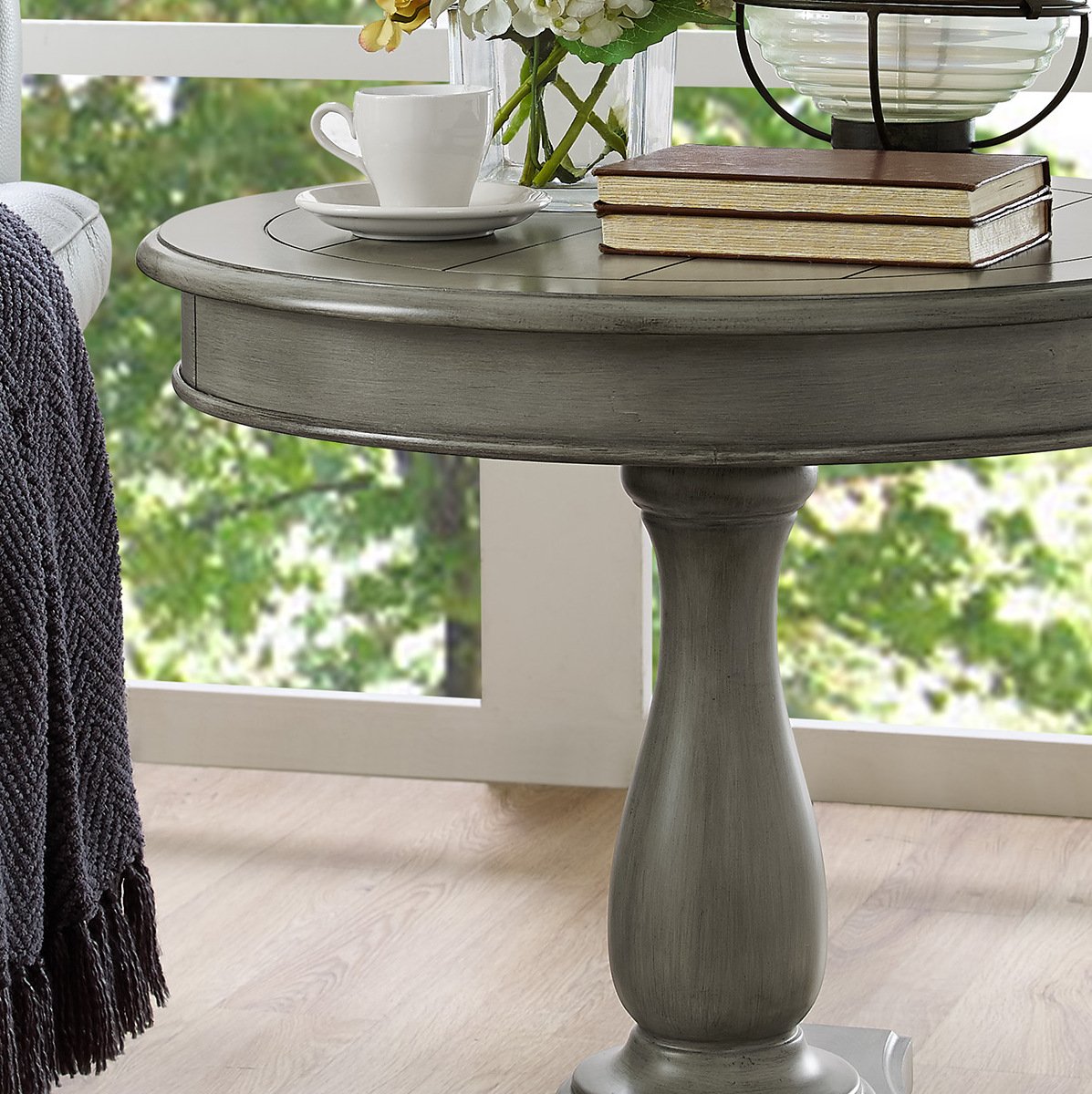 Roundhill Furniture Rene Round Wood Pedestal Side Table, Antique White