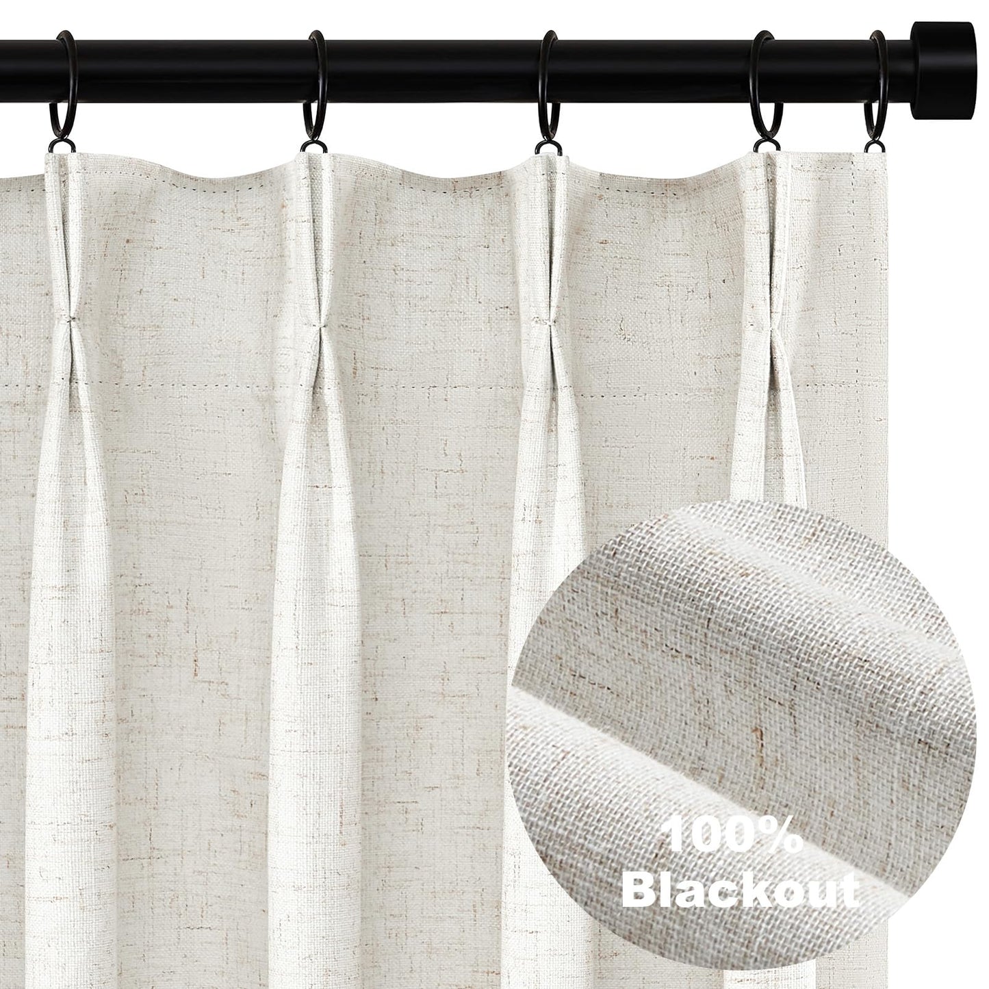 Topfinel 120 Inches Long Extra Long Pinch Pleat Faux Linen Curtains for Living Room,Neutral Beige 100 Percent Blackout Floor to Ceiling Farmhouse Sound Absorbing Drapes 2 Panels for Track System 10 FT