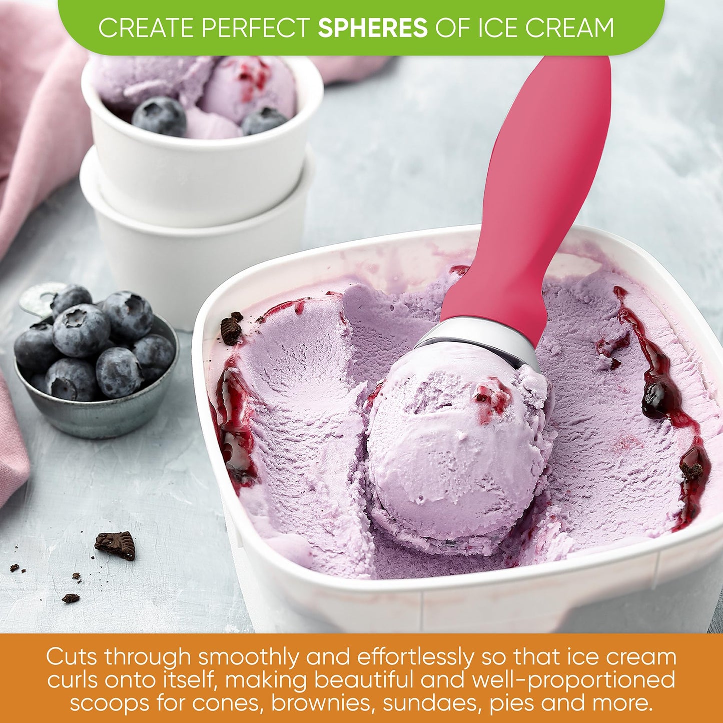 Spring Chef Heavy Duty Ice Cream Scoop with Comfortable Handle - Professional Ice Cream Scooper for Gelato, Sorbet, Cookie Dough, Melon, Frozen Yogurt - Dishwasher Safe Metal Kitchen Tool - Black