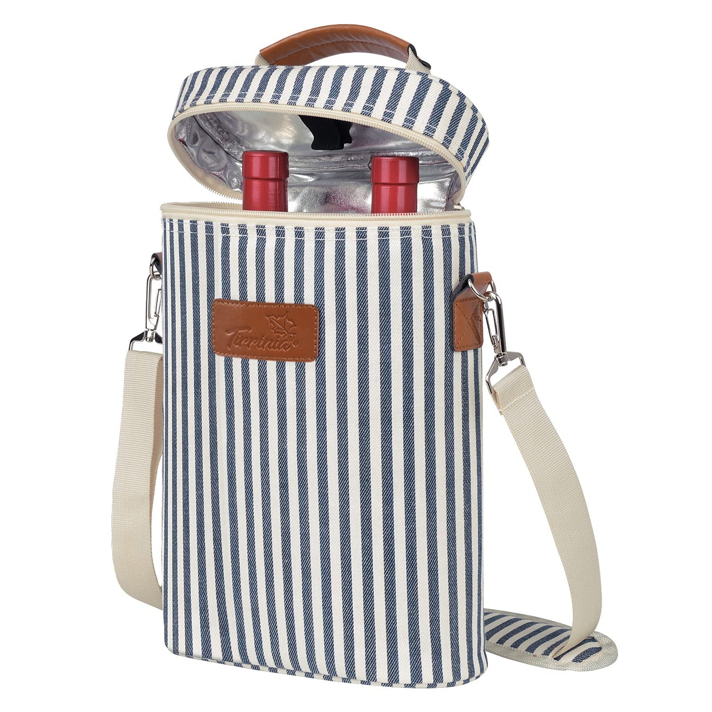 Tirrinia 2 Bottle Leakproof Insulated Wine Tote Carrier Bag - Padded Cooler for Travel, Restaurants, Tasting, Parties, Great Gift for Wine Lovers
