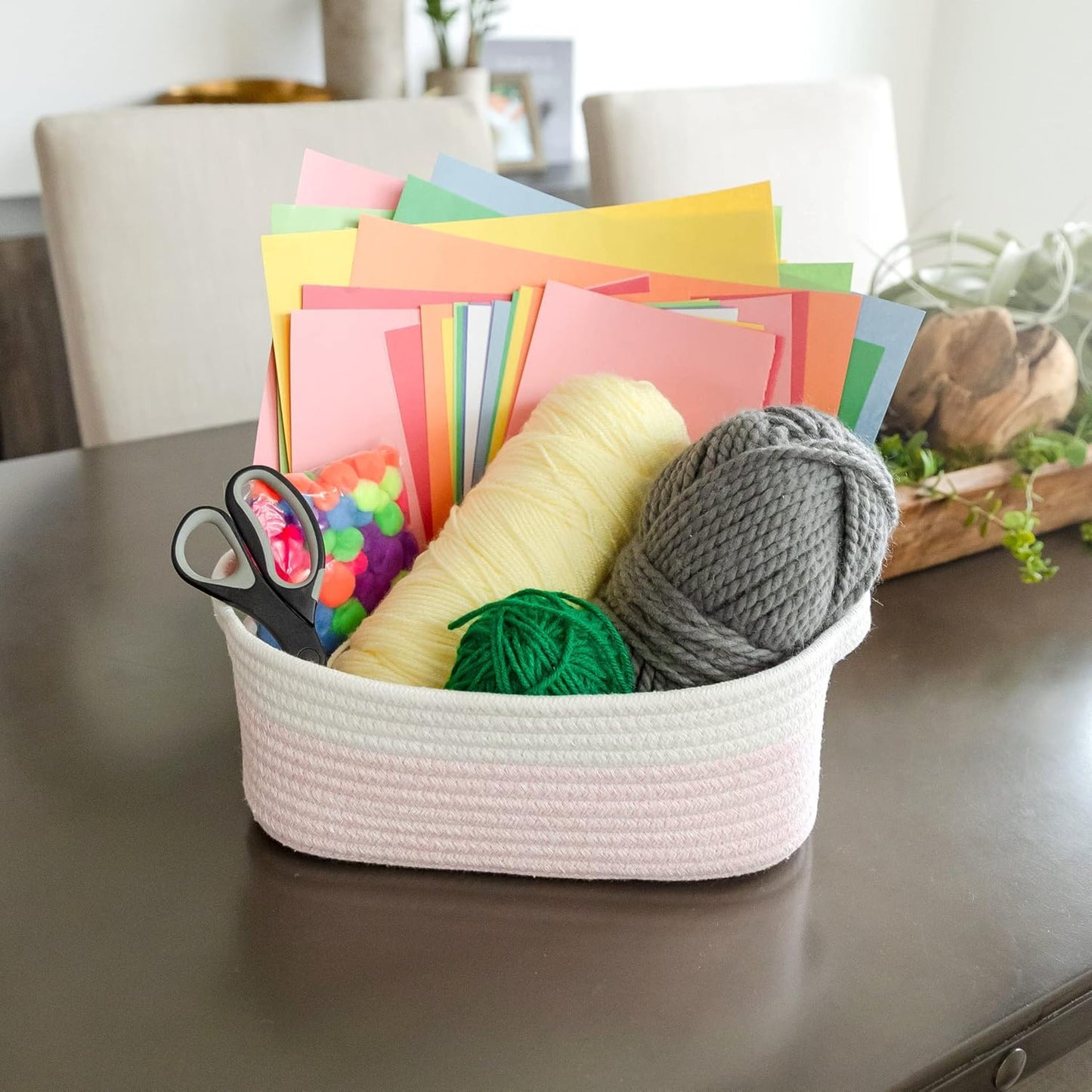 NaturalCozy 5-Piece Rectangle Storage Basket Set- Natural Cotton Rope Woven for Organizing! Small Basket for Montessori, Baby Nursery, Dog Toy Baskets, Cat Toy Box, Bathroom Organization Bin