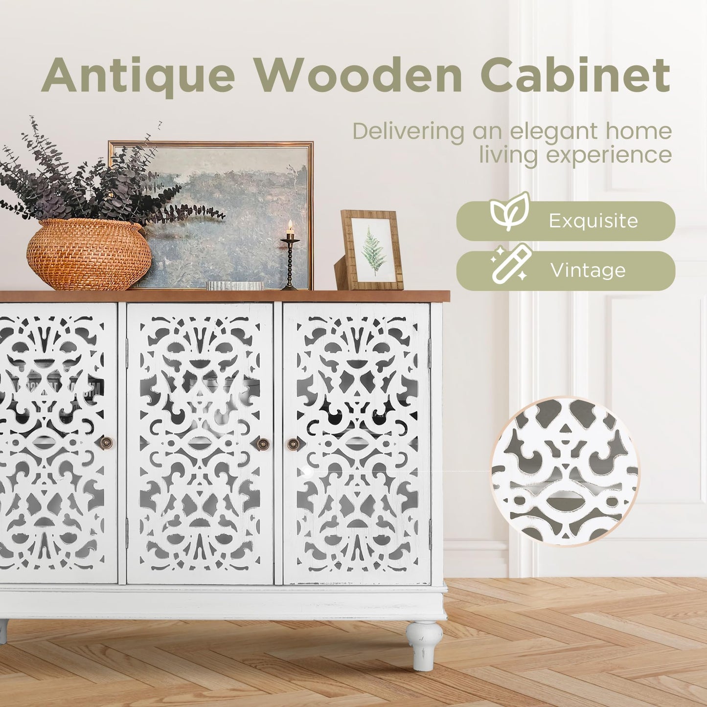 Sophia & William Tall Storage Cabinet 47.4", Decorative 2-Door Tall Accent Cabinet, for Living Room, Dining Room, White