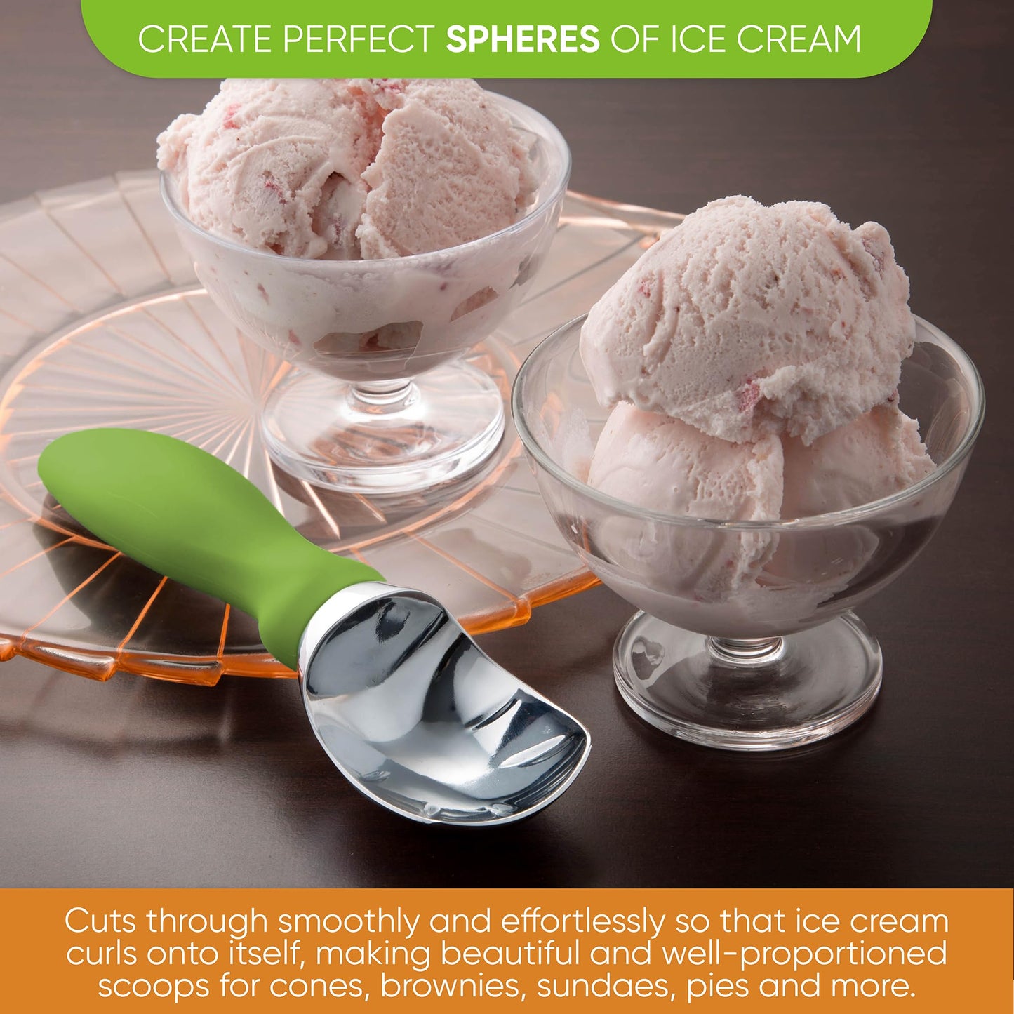 Spring Chef Heavy Duty Ice Cream Scoop with Comfortable Handle - Professional Ice Cream Scooper for Gelato, Sorbet, Cookie Dough, Melon, Frozen Yogurt - Dishwasher Safe Metal Kitchen Tool - Black