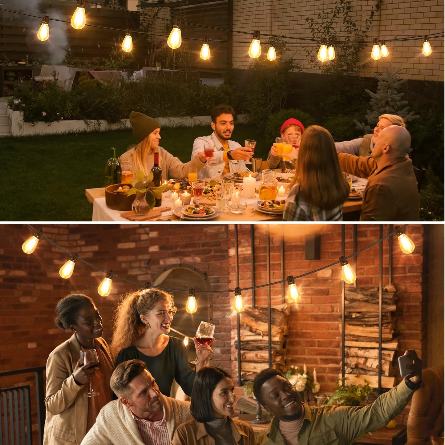 96FT LED Outdoor String Lights, Waterproof Patio Lights with 30+2 2700K Dimmable Shatterproof Edison Hanging Bulbs for Backyard Party-Black