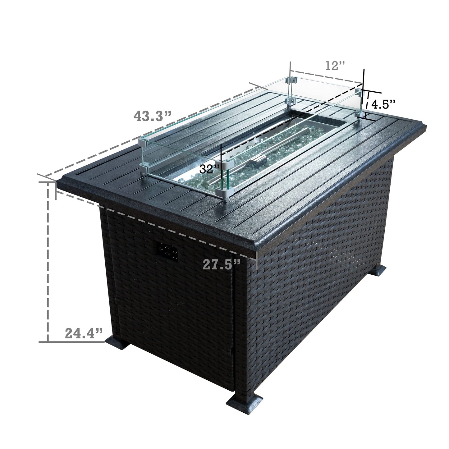 Kozyard Outdoor Patio Propane Gas Fire Pit Table - 50,000 BTU Wicker Design with Aluminum Tabletop, Glass Wind Guard, Clear Glass Rocks Slide Out Tank Holder - Ideal Patio Fire Table (Brown)