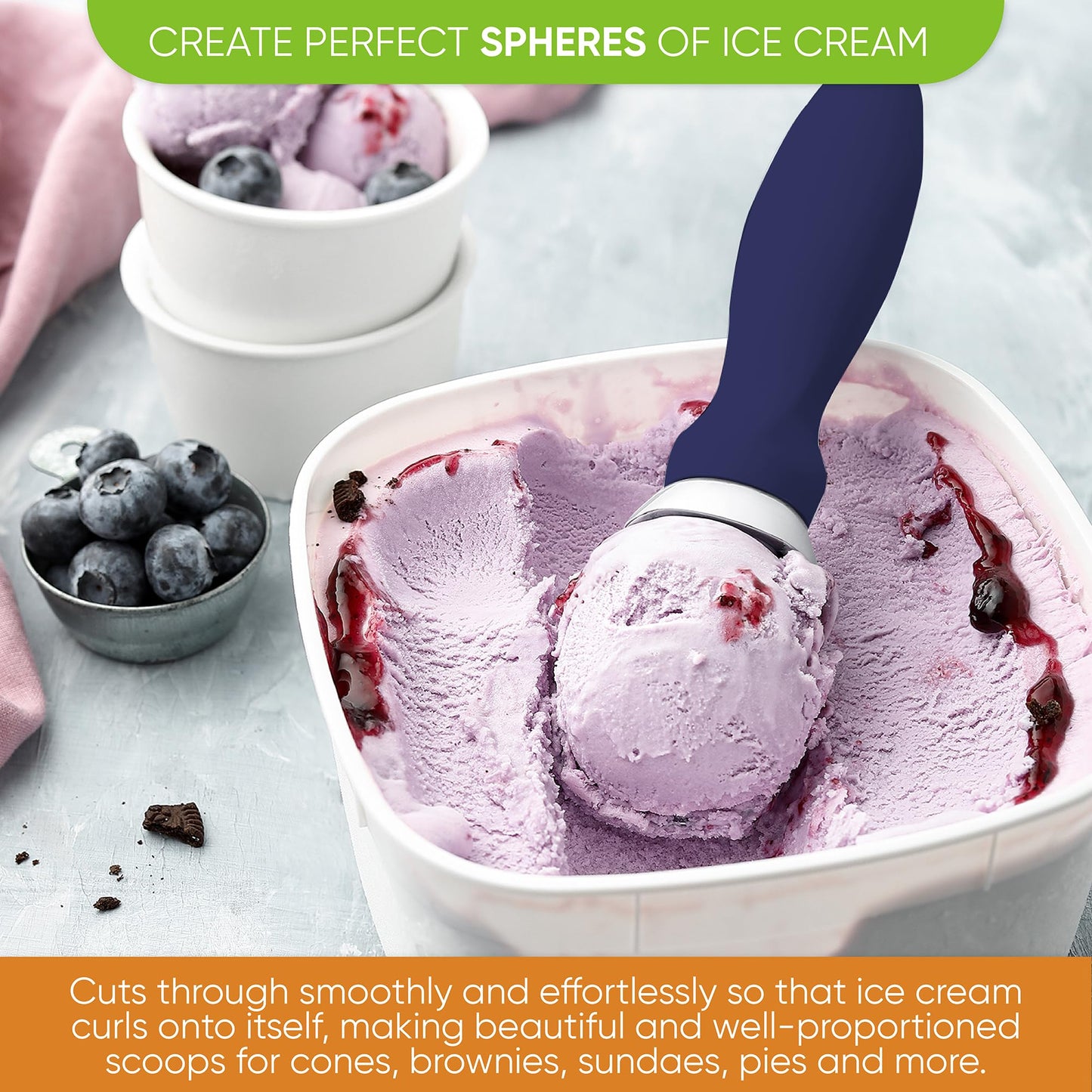 Spring Chef Heavy Duty Ice Cream Scoop with Comfortable Handle - Professional Ice Cream Scooper for Gelato, Sorbet, Cookie Dough, Melon, Frozen Yogurt - Dishwasher Safe Metal Kitchen Tool - Black