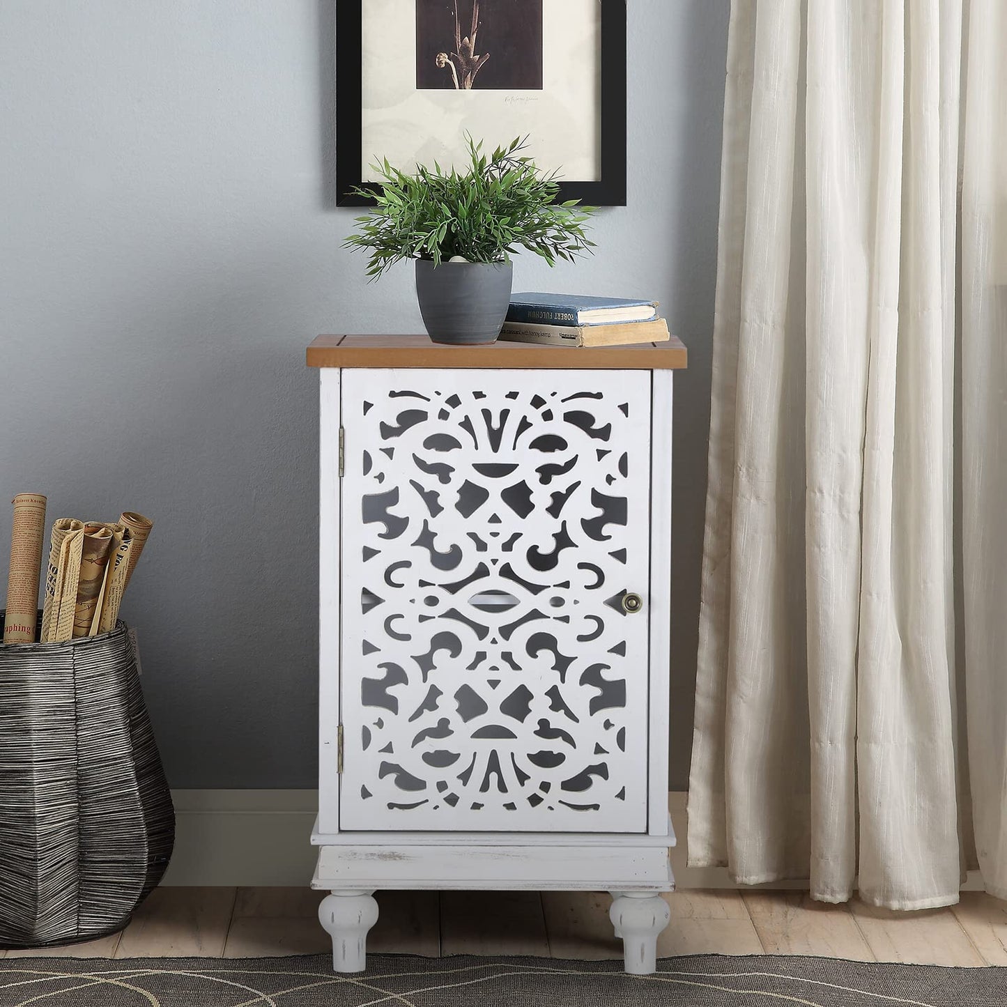 Sophia & William Tall Storage Cabinet 47.4", Decorative 2-Door Tall Accent Cabinet, for Living Room, Dining Room, White