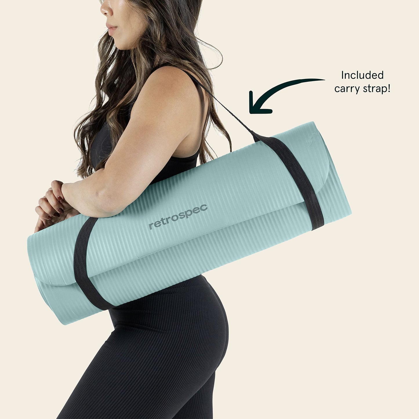 Retrospec Solana Yoga Mat 1" Thick With Nylon Carry Strap for Men & Women - Non Slip Exercise Mat for Home Yoga, Pilates, Stretching, Floor & Fitness Workouts