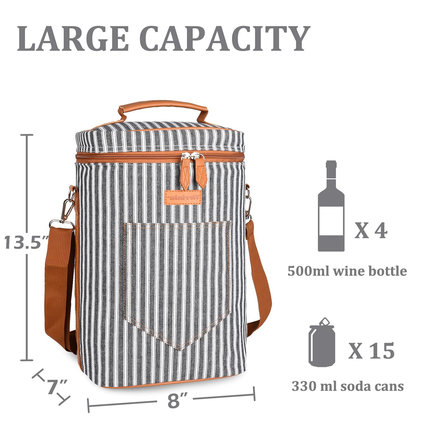 Tirrinia 2 Bottle Leakproof Insulated Wine Tote Carrier Bag - Padded Cooler for Travel, Restaurants, Tasting, Parties, Great Gift for Wine Lovers