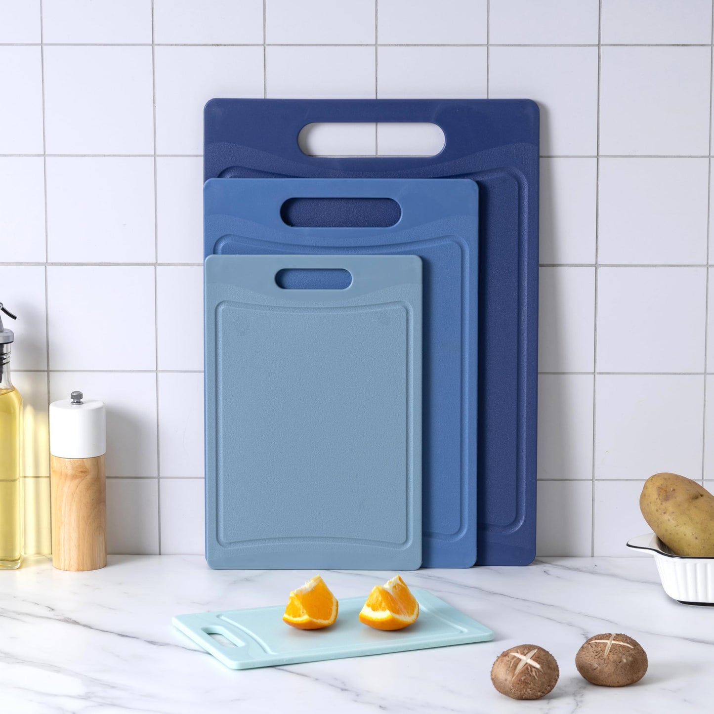 COOK WITH COLOR Non-Slip Cutting Board Set – Kitchen Essentials with Easy Grip Handle for Meat, Veggies, and Fruits, 3 Cutting Boards, Teal