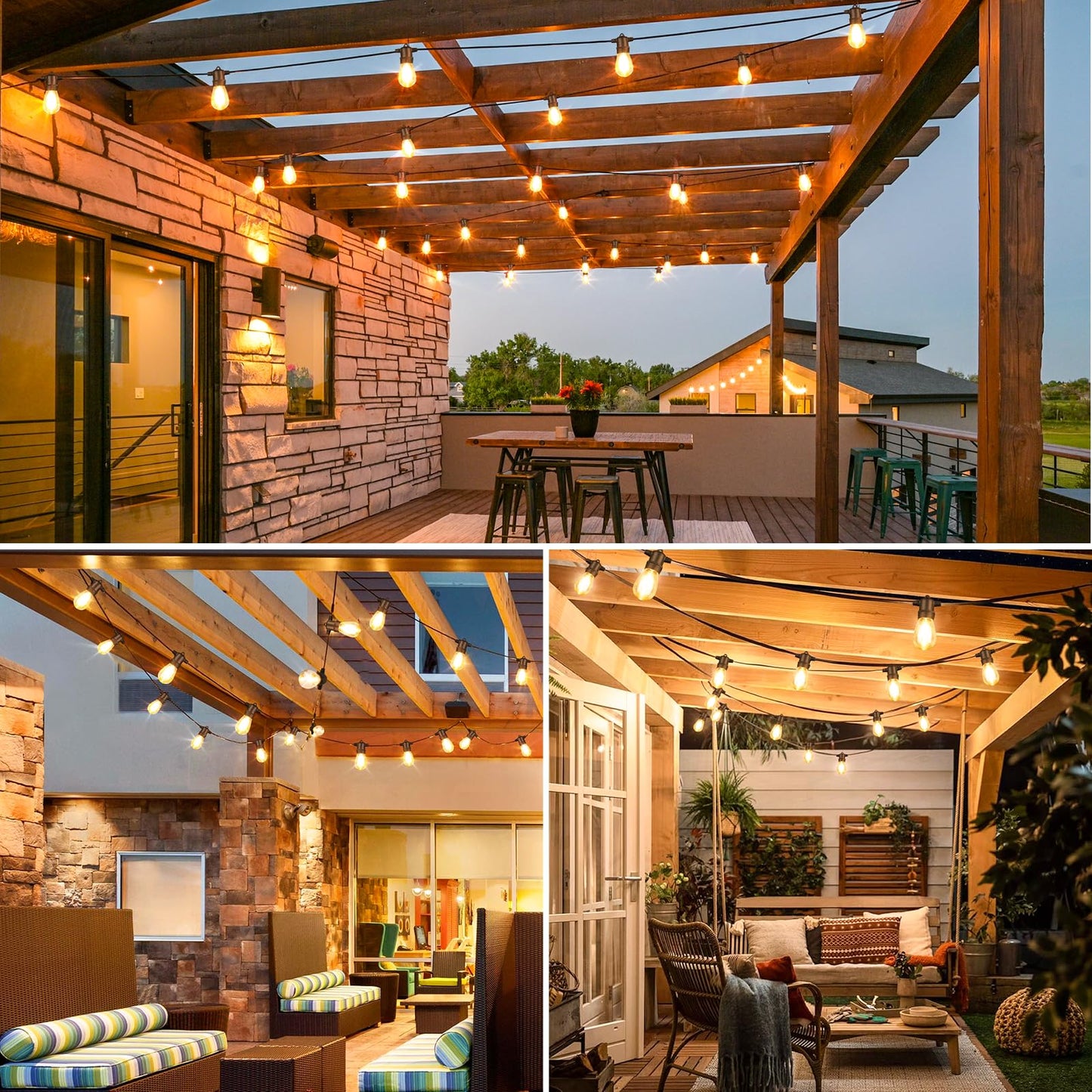 96FT LED Outdoor String Lights, Waterproof Patio Lights with 30+2 2700K Dimmable Shatterproof Edison Hanging Bulbs for Backyard Party-Black