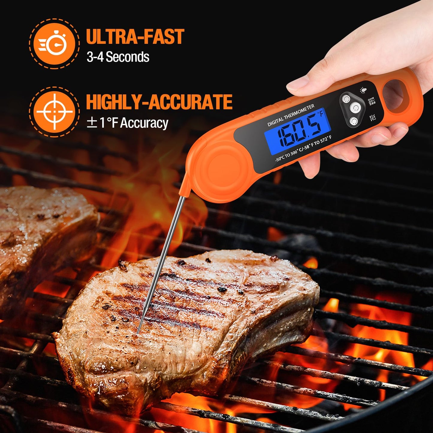 Meat Thermometer Digital, Instant Read Food Thermometer - Waterproof w/Backlight for Cooking, Candy, Deep Fry, BBQ, Grill, Smoker and Roast, Camping & Kitchen Essentials