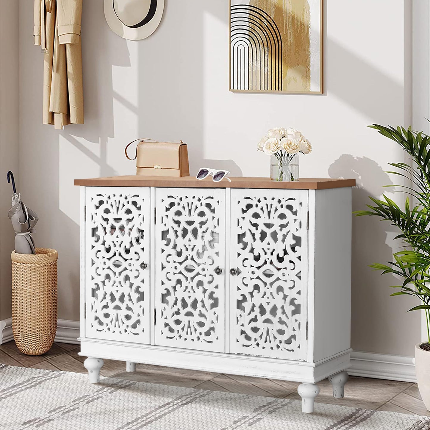 Sophia & William Tall Storage Cabinet 47.4", Decorative 2-Door Tall Accent Cabinet, for Living Room, Dining Room, White