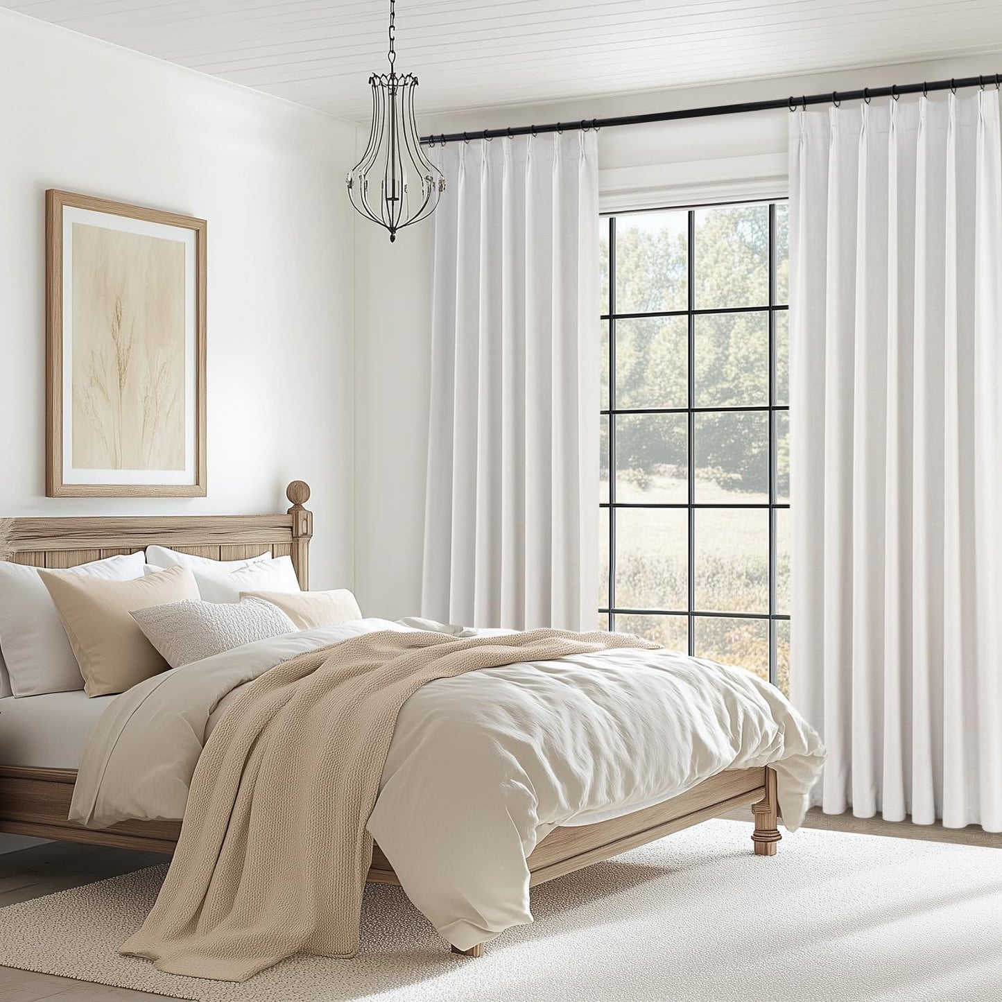 Topfinel 120 Inches Long Extra Long Pinch Pleat Faux Linen Curtains for Living Room,Neutral Beige 100 Percent Blackout Floor to Ceiling Farmhouse Sound Absorbing Drapes 2 Panels for Track System 10 FT