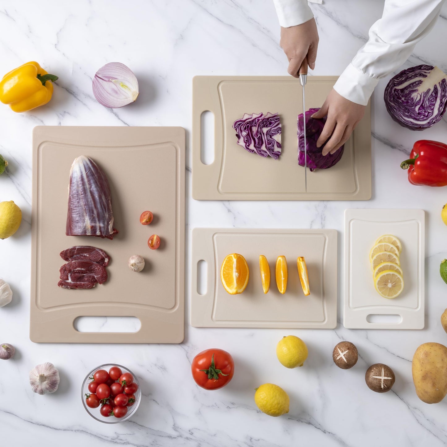 COOK WITH COLOR Non-Slip Cutting Board Set – Kitchen Essentials with Easy Grip Handle for Meat, Veggies, and Fruits, 3 Cutting Boards, Teal
