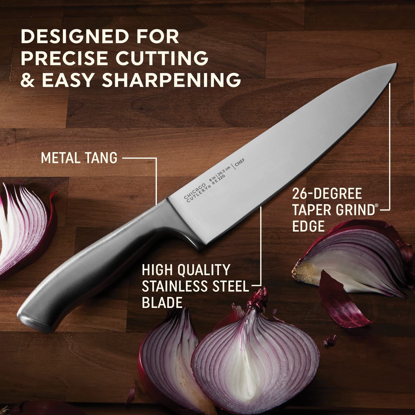 Chicago Cutlery Insignia Steel (18-PC) Kitchen Knife Block Set & Built-In Sharpener, Contoured Ergonomic Handles and Sharp Stainless Steel Professional Chef Knife Set & Scissors With Bottle Opener