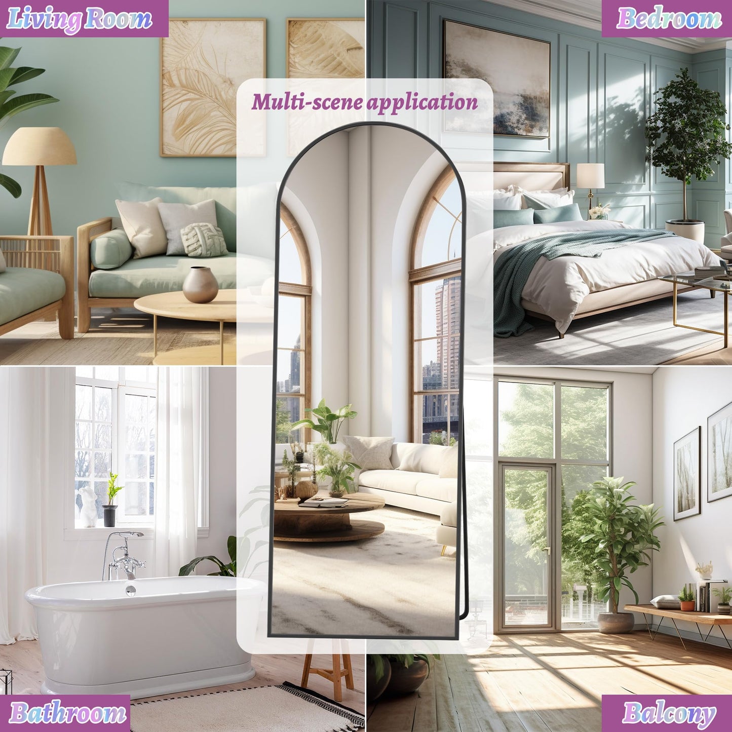 Full Length Mirror, 76"x34" Arched Floor Mirror Freestanding, Floor Standing Full Body Mirror with Stand for Bedroom, Hanging Mounted for Living Room Cloakroom, Black