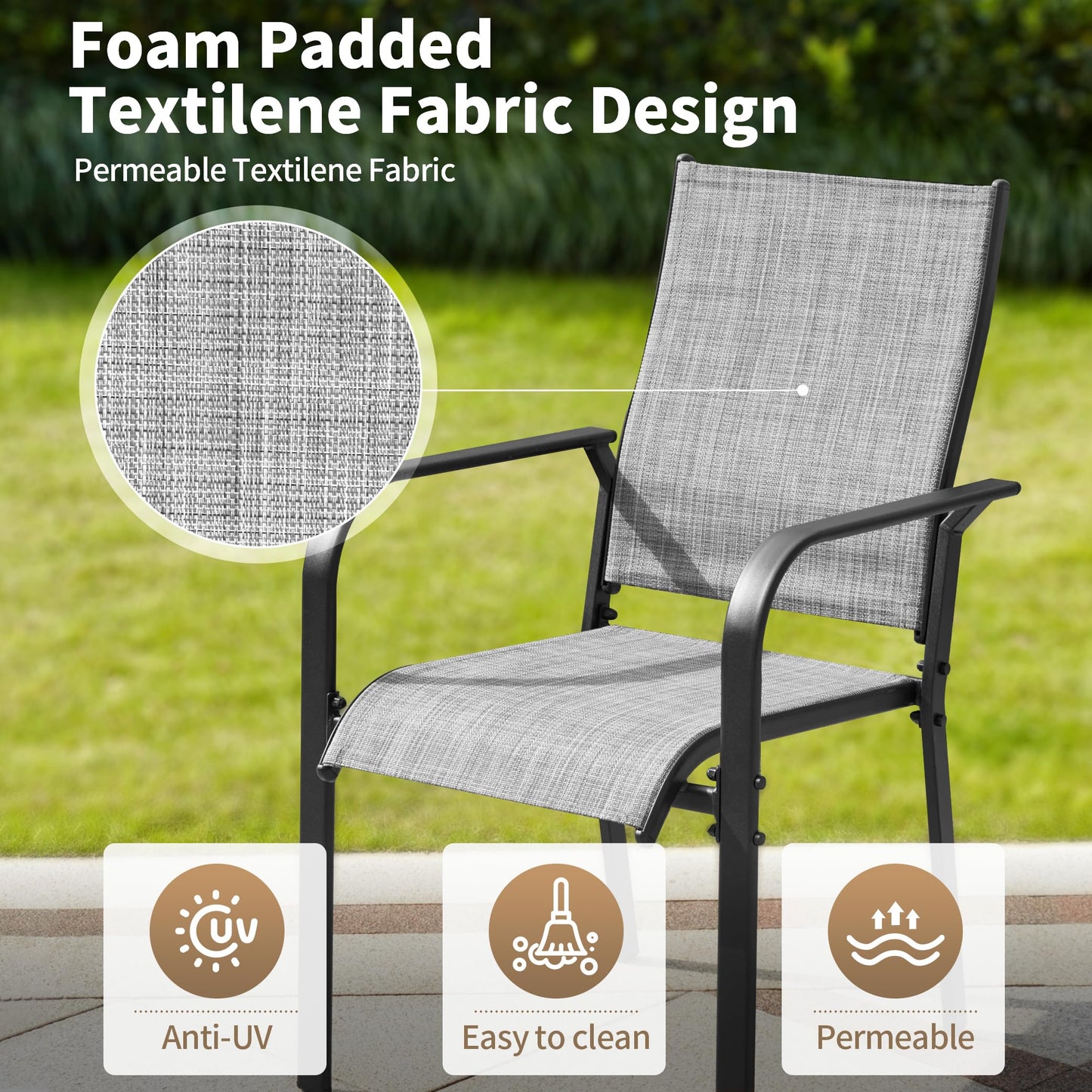 9-Piece Outdoor Patio Dining Set with 8 Swivel Rocker Chairs, Rectangular Metal Table with Umbrella Hole, 8-Person Patio Table and Chairs for Backyard, Poolside, Balcony and Garden Grey