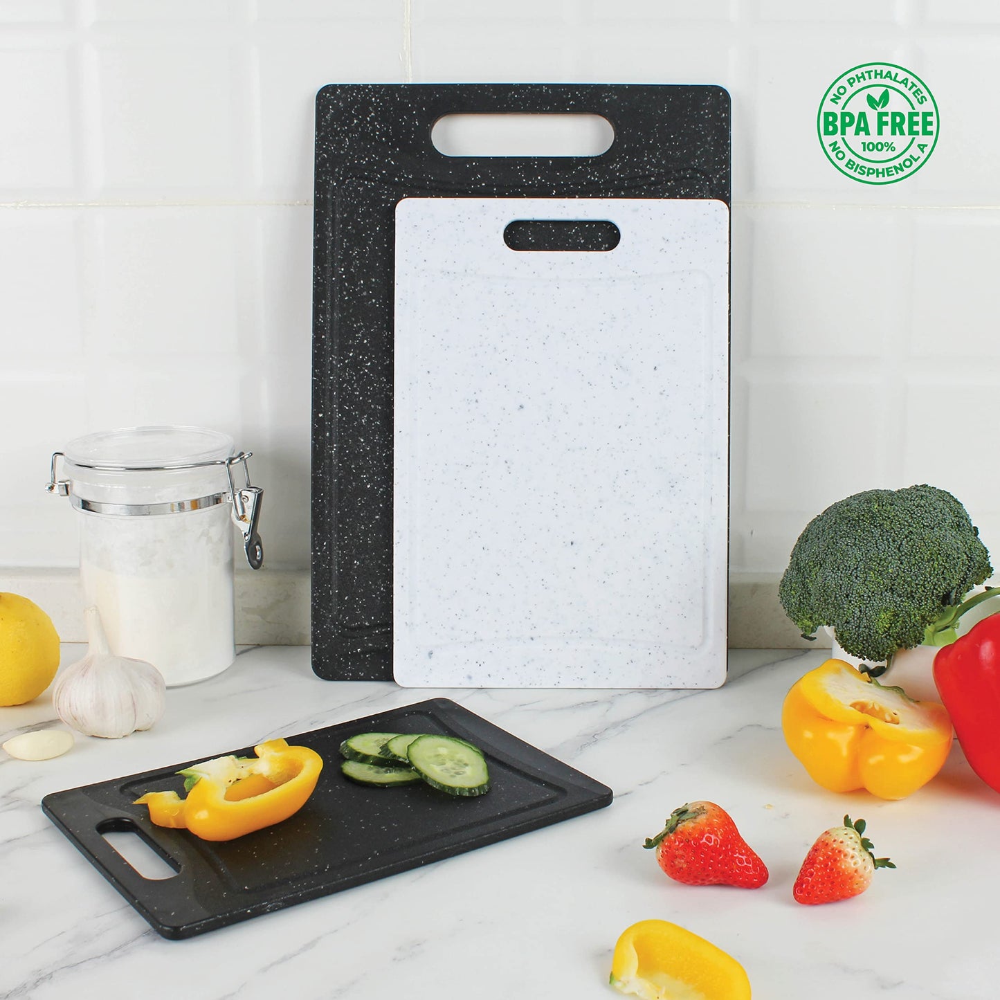 COOK WITH COLOR Non-Slip Cutting Board Set – Kitchen Essentials with Easy Grip Handle for Meat, Veggies, and Fruits, 3 Cutting Boards, Teal
