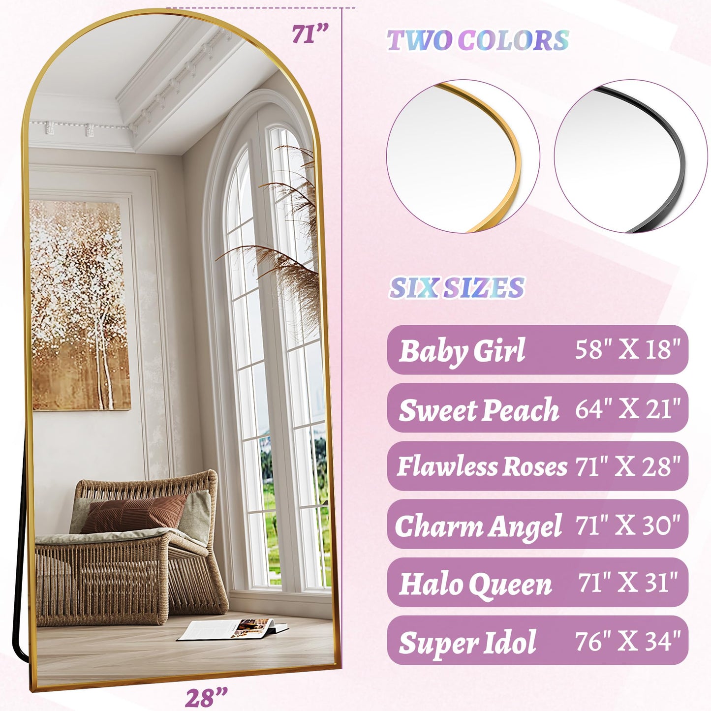 Full Length Mirror, 76"x34" Arched Floor Mirror Freestanding, Floor Standing Full Body Mirror with Stand for Bedroom, Hanging Mounted for Living Room Cloakroom, Black