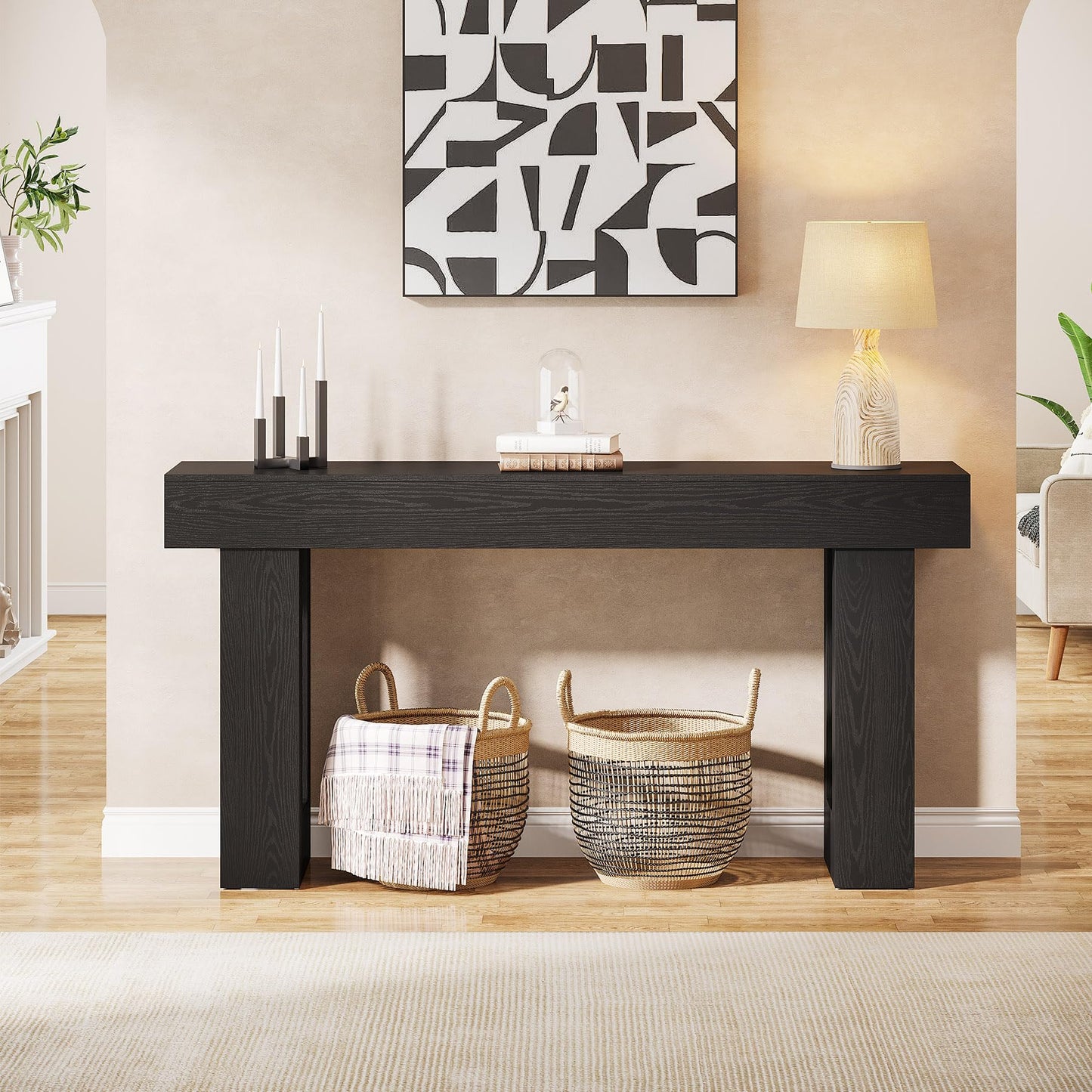 Tribesigns 63-Inch Long Console Table, Wooden Rectangular Sofa Table Behind The Couch, Farmhouse Entryway Table for Entrance, Hallway, Living Room (Natural)