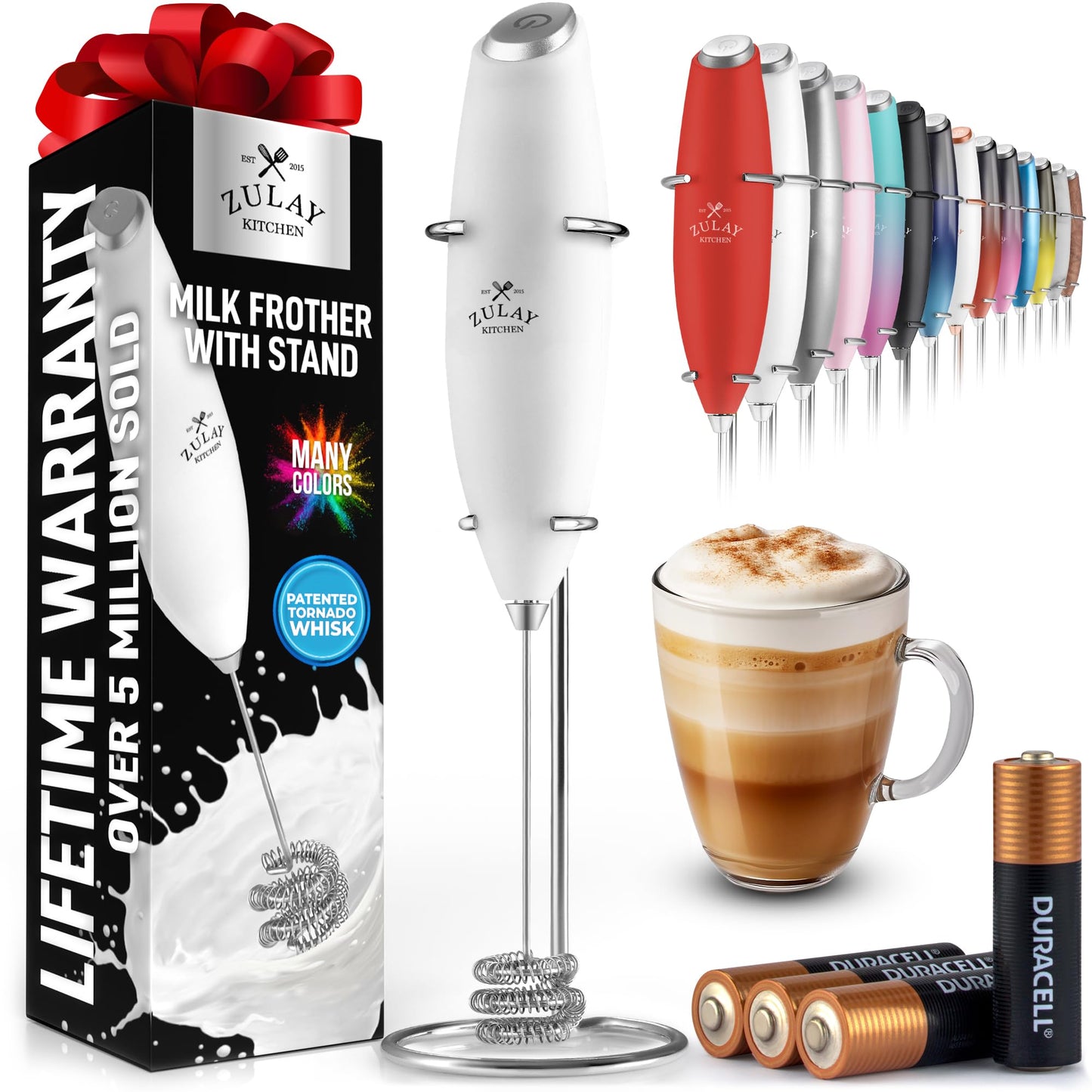 Zulay Double Whisk Milk Frother Handheld Mixer - High Powered Frother For Coffee With Improved Motor - Milk Frother Electric Whisk Drink Mixer For Cappuccino, Frappe, Matcha, Twin Whisk - Black/Copper